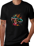 Flaming Car Graphic Tee - Stylish Cotton Blend