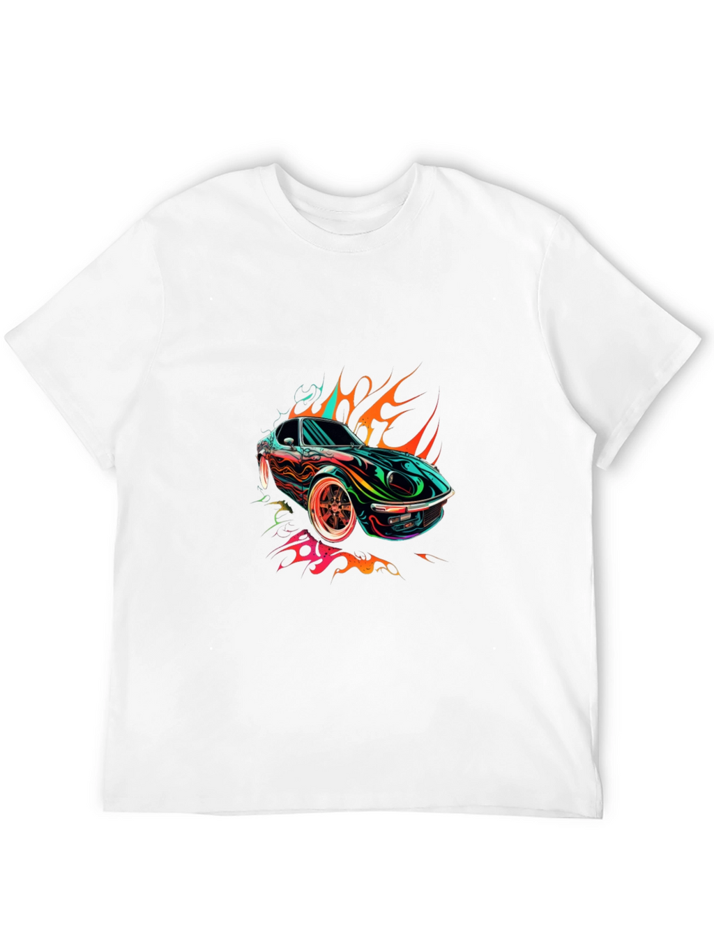 Flaming Car Graphic Tee - Stylish Cotton Blend