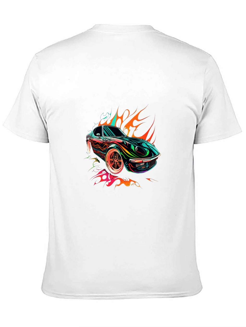 Flaming Car Graphic Tee - Stylish Cotton Blend