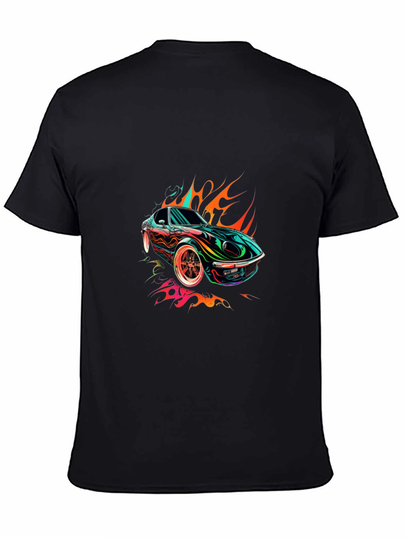 Flaming Car Graphic Tee - Stylish Cotton Blend