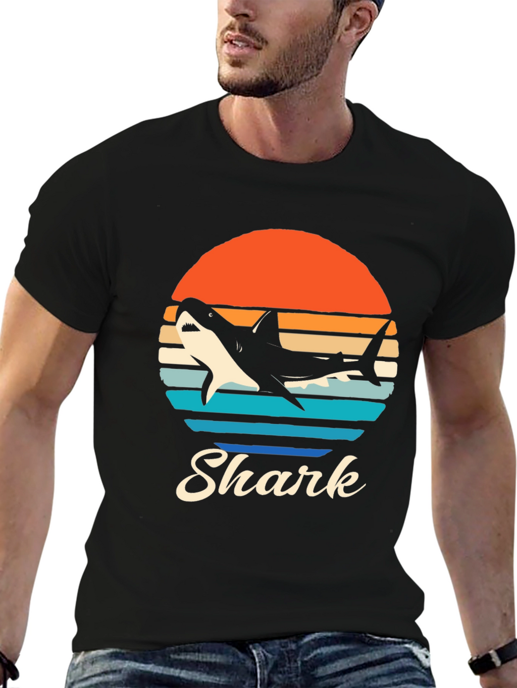 Retro Shark Graphic T-Shirt - Black