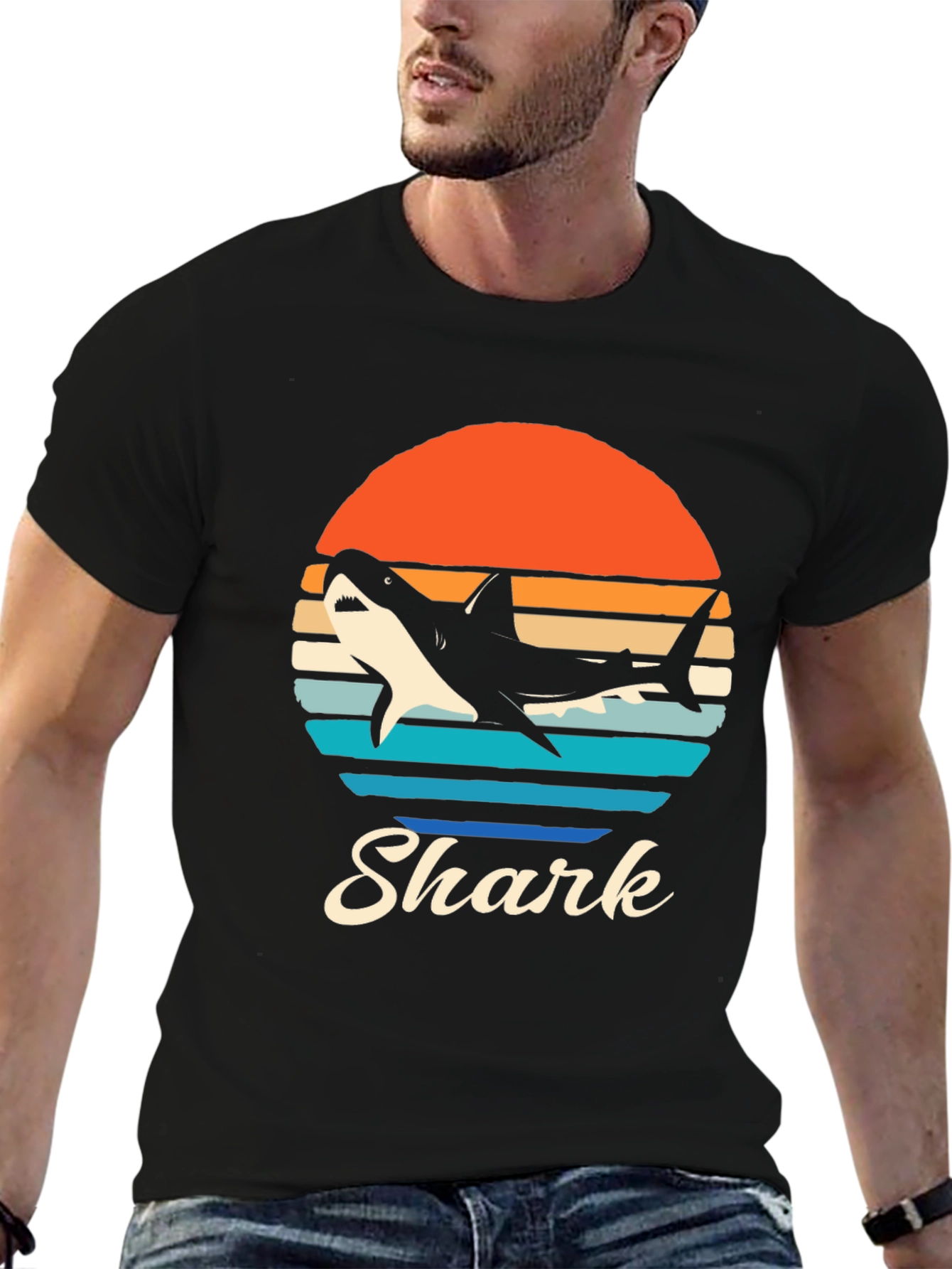 Retro Shark Graphic T-Shirt - Black