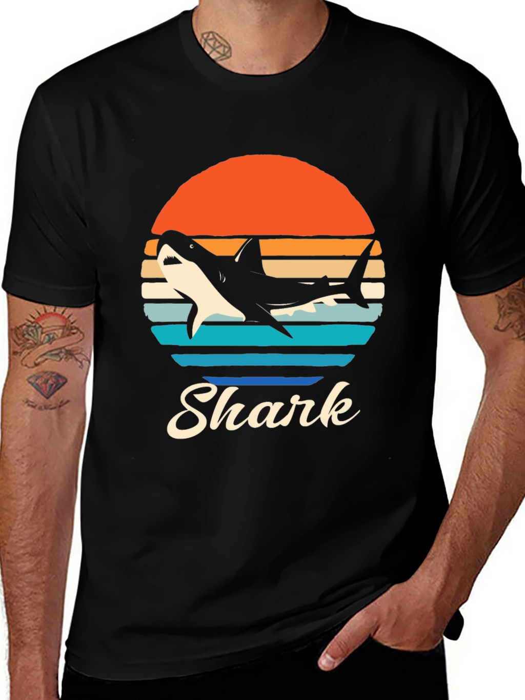 Retro Shark Graphic T-Shirt - Black
