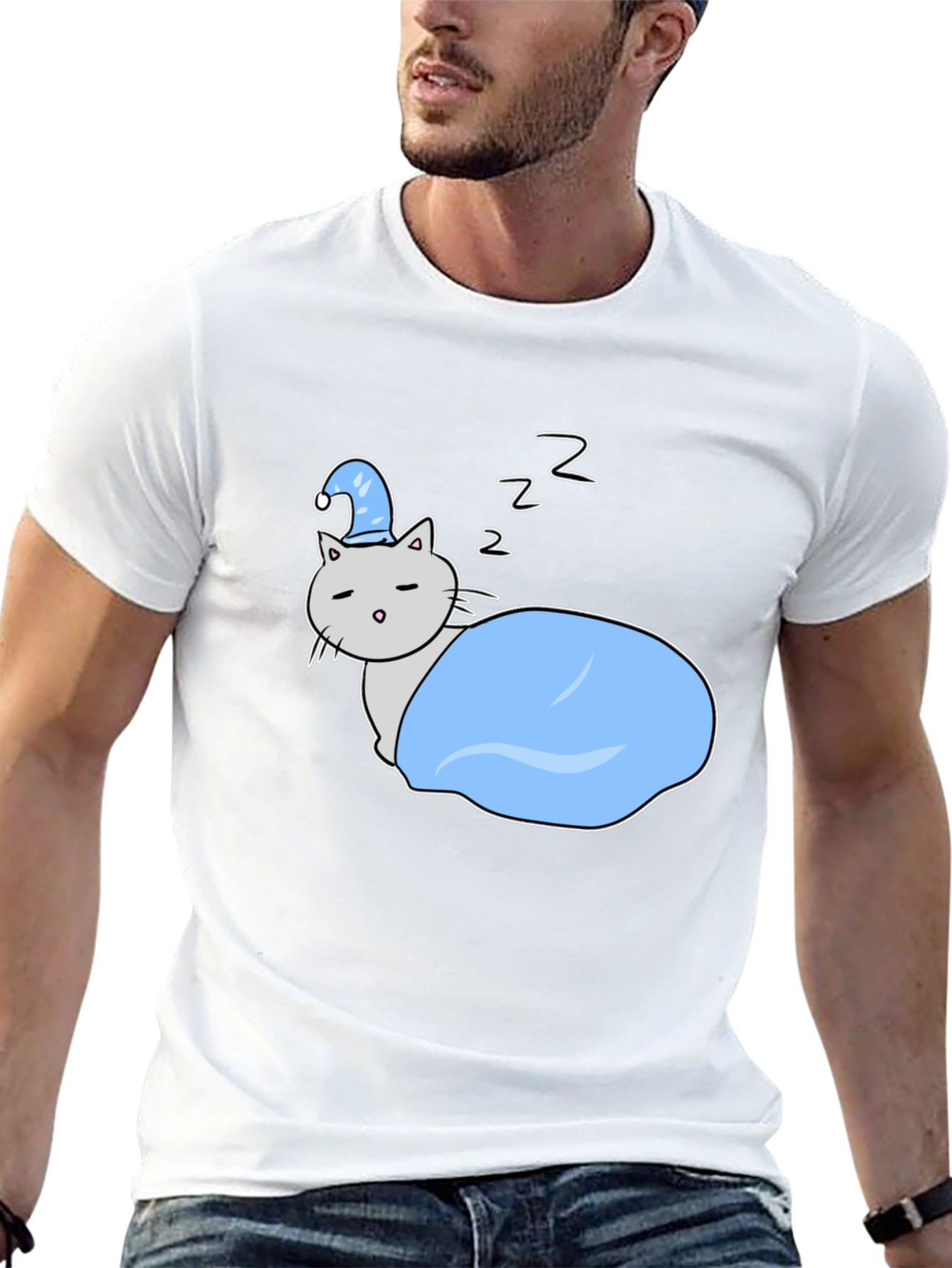 Cute Sleeping Cat Tee - Cartoon Style Shirt