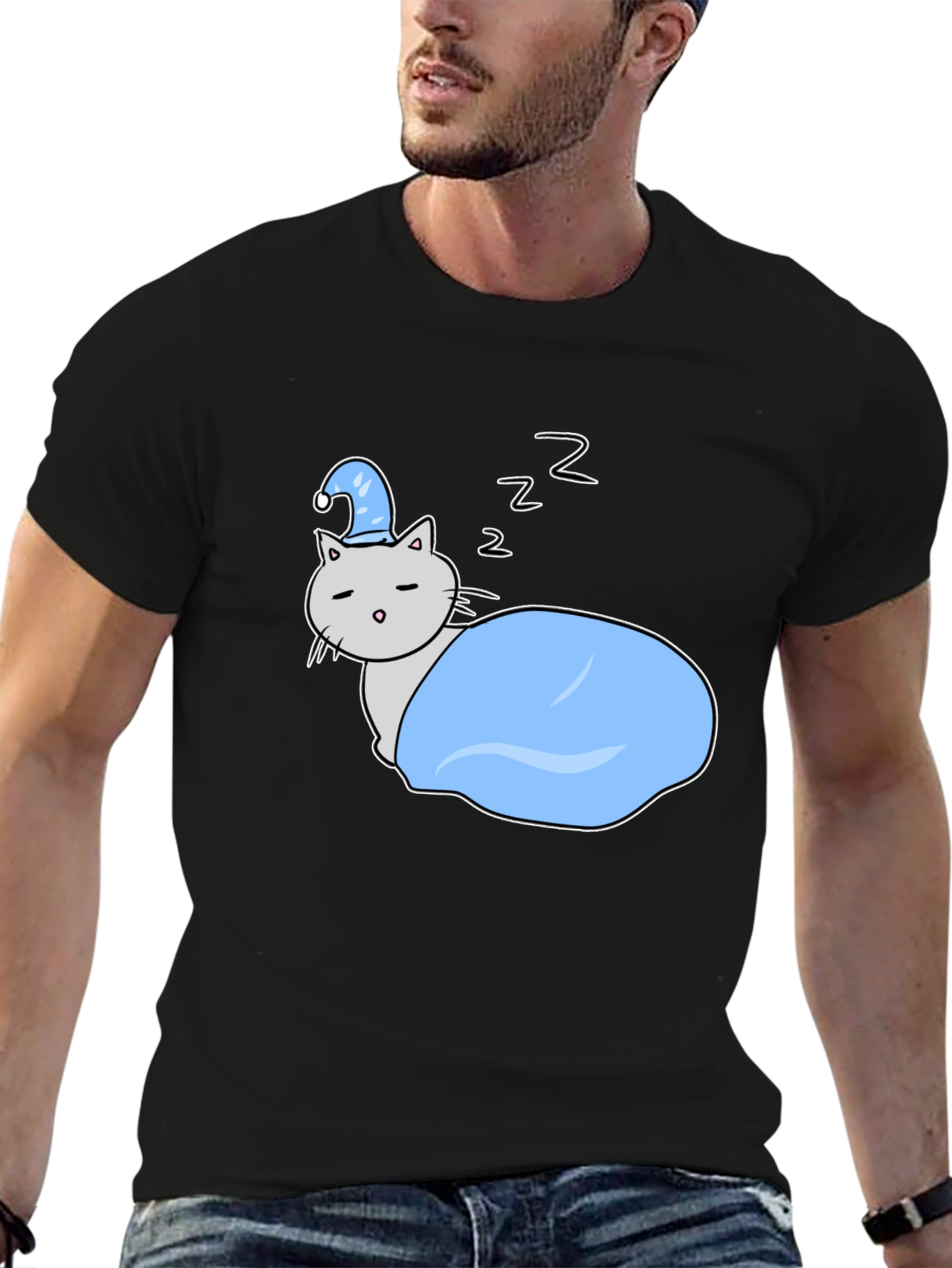 Cute Sleeping Cat Tee - Cartoon Style Shirt