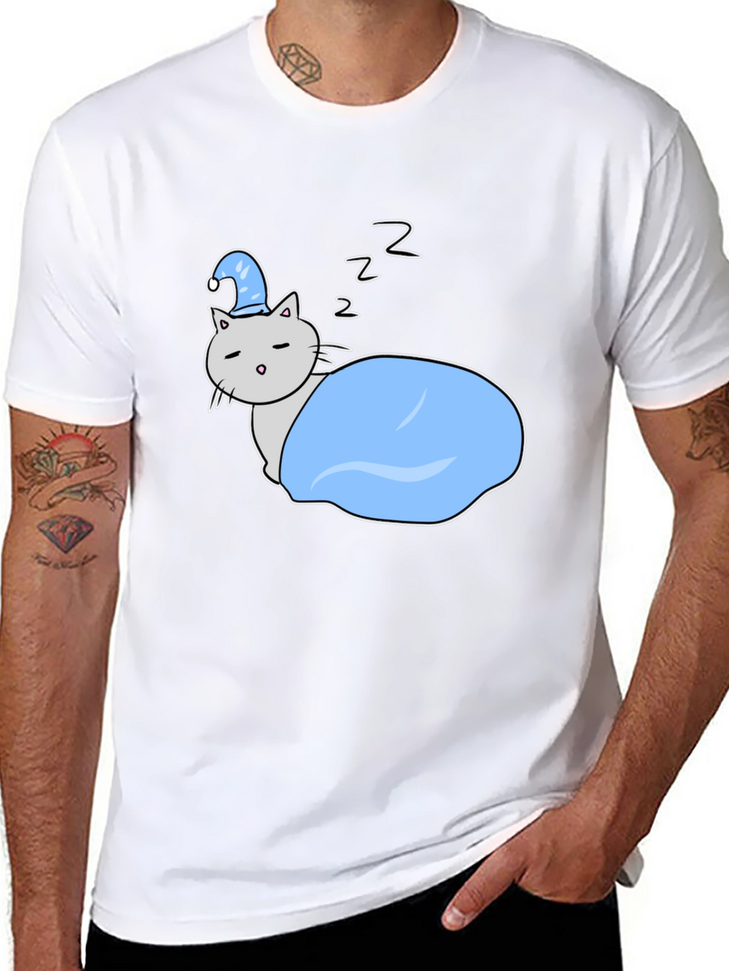 Cute Sleeping Cat Tee - Cartoon Style Shirt