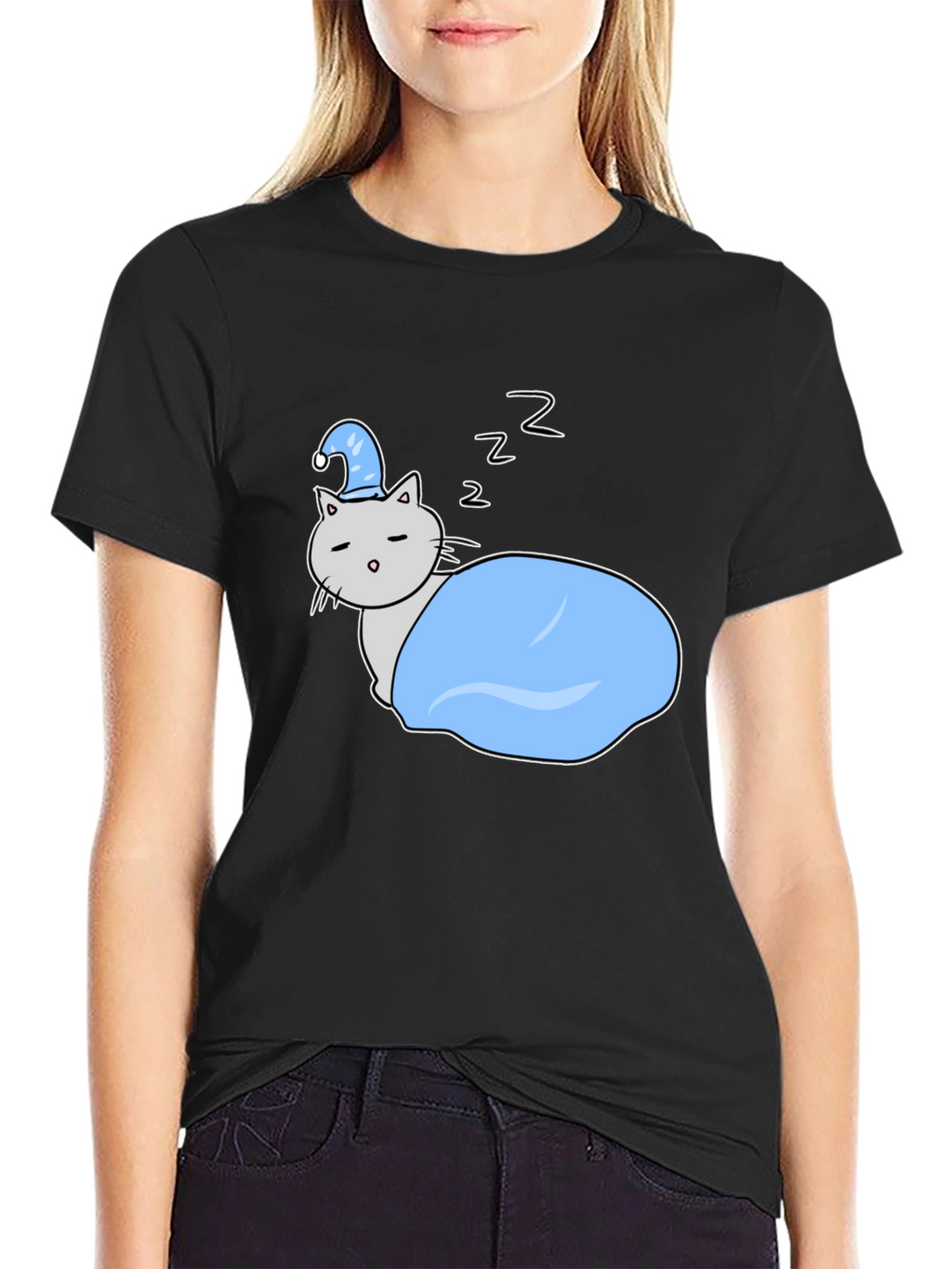 Cute Sleeping Cat Tee - Cartoon Style Shirt