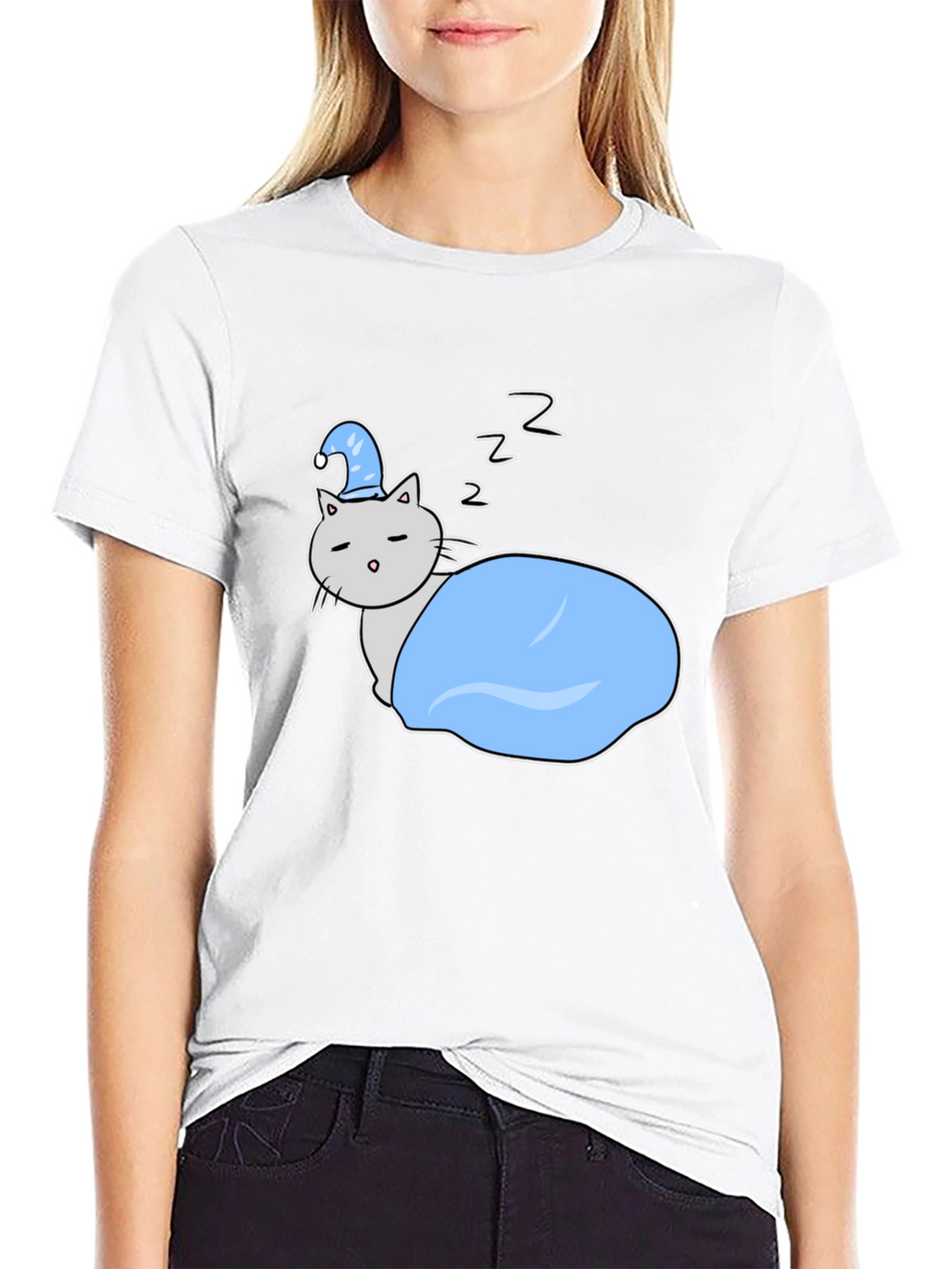 Cute Sleeping Cat Tee - Cartoon Style Shirt