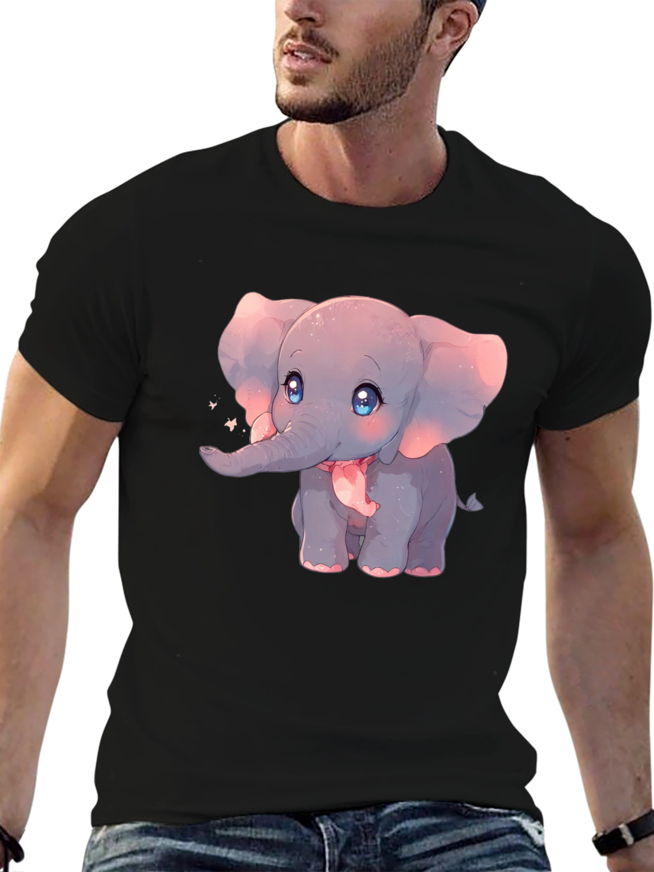 Cute Elephant Graphic Black T-Shirt