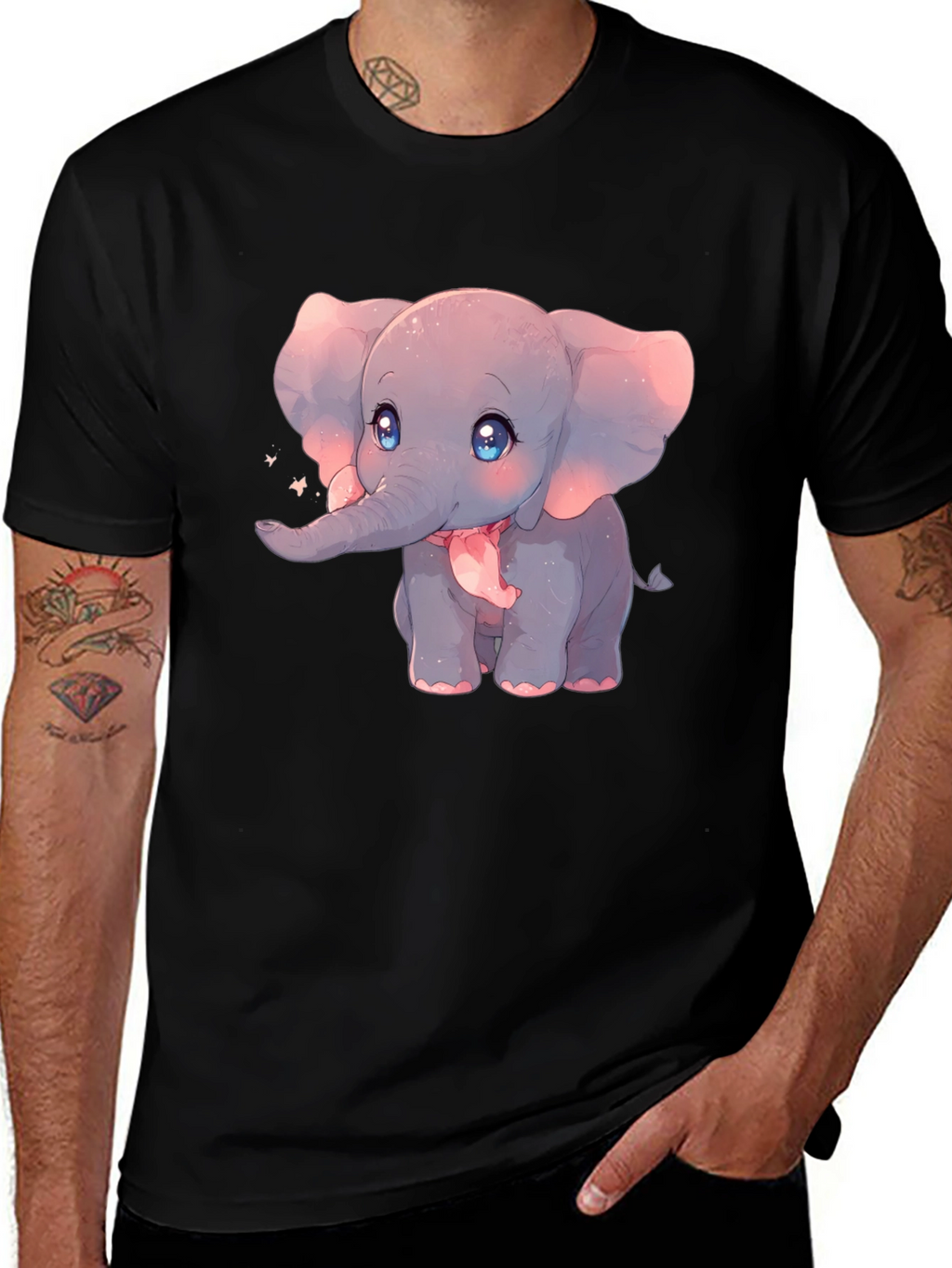 Cute Elephant Graphic Black T-Shirt