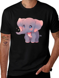 Cute Elephant Graphic Black T-Shirt