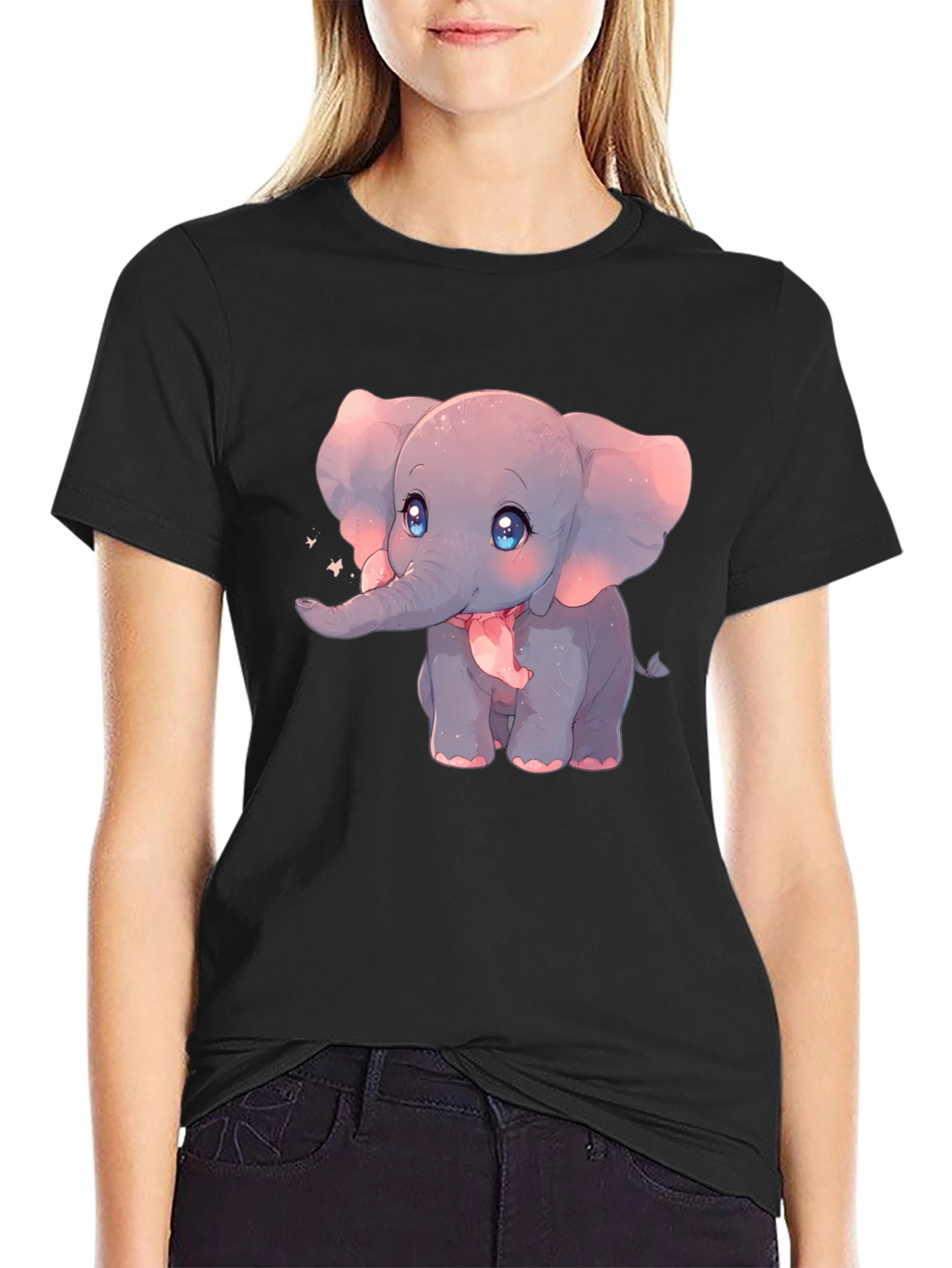 Cute Elephant Graphic Black T-Shirt
