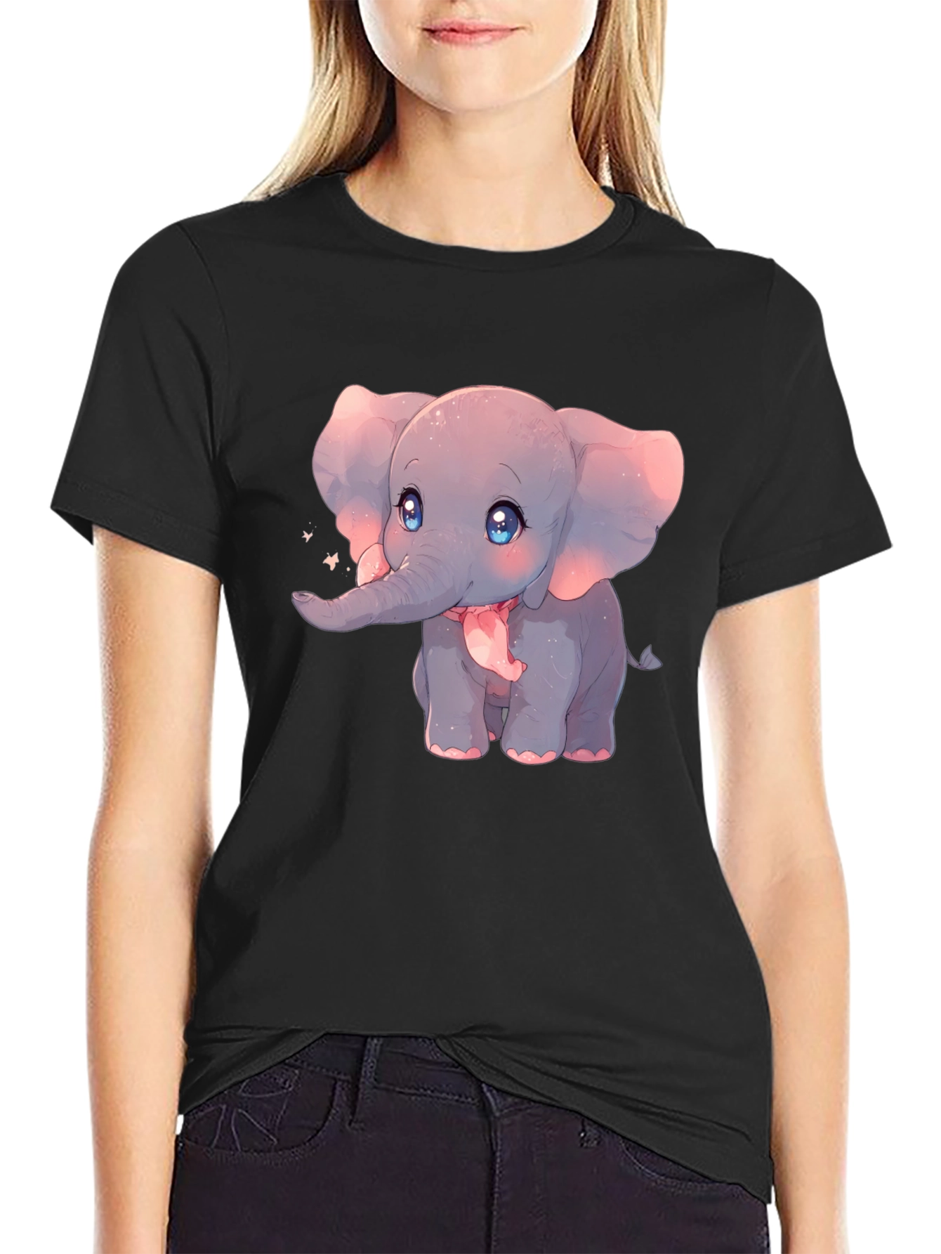 Cute Elephant Graphic Black T-Shirt