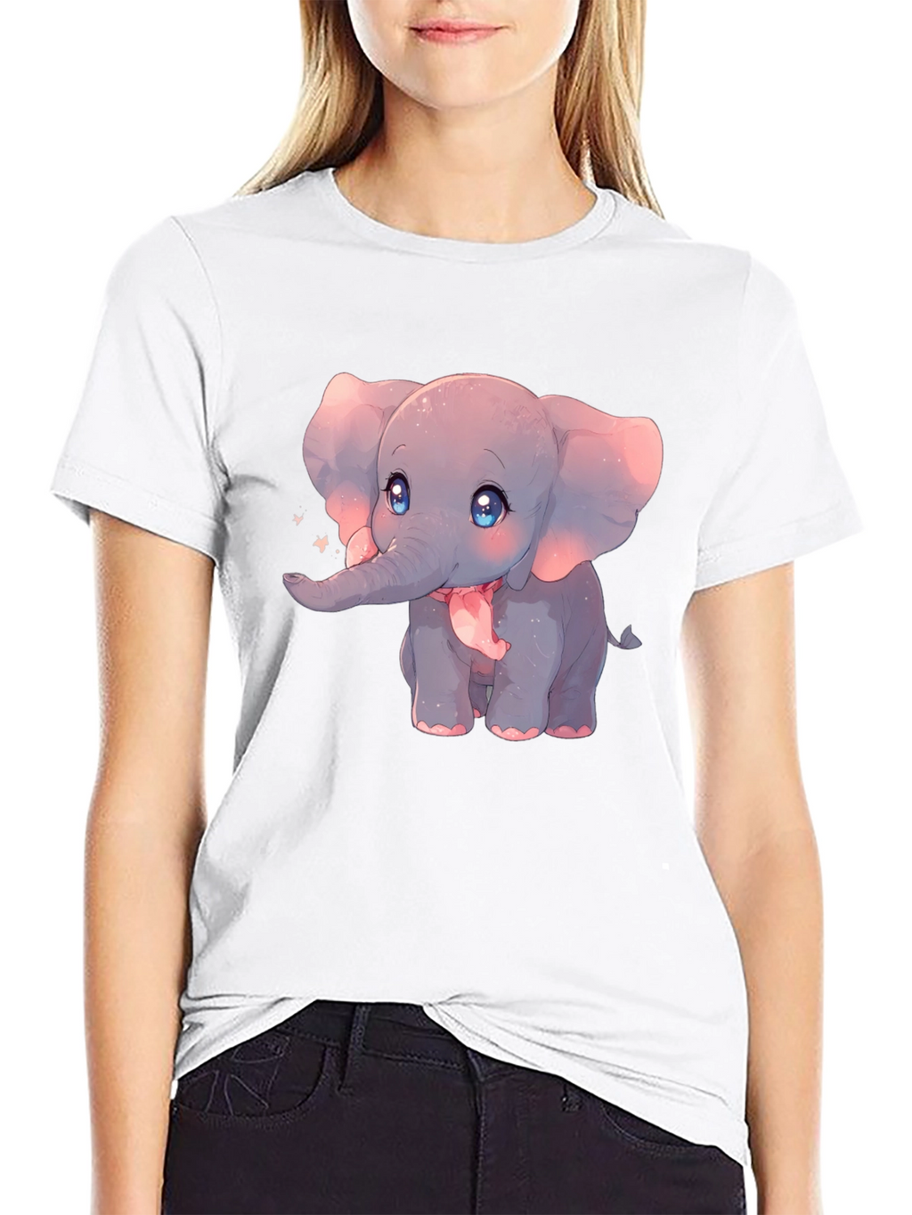 Cute Elephant Graphic Black T-Shirt