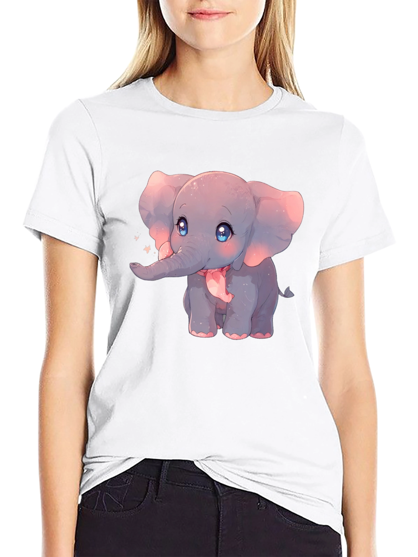 Cute Elephant Graphic Black T-Shirt
