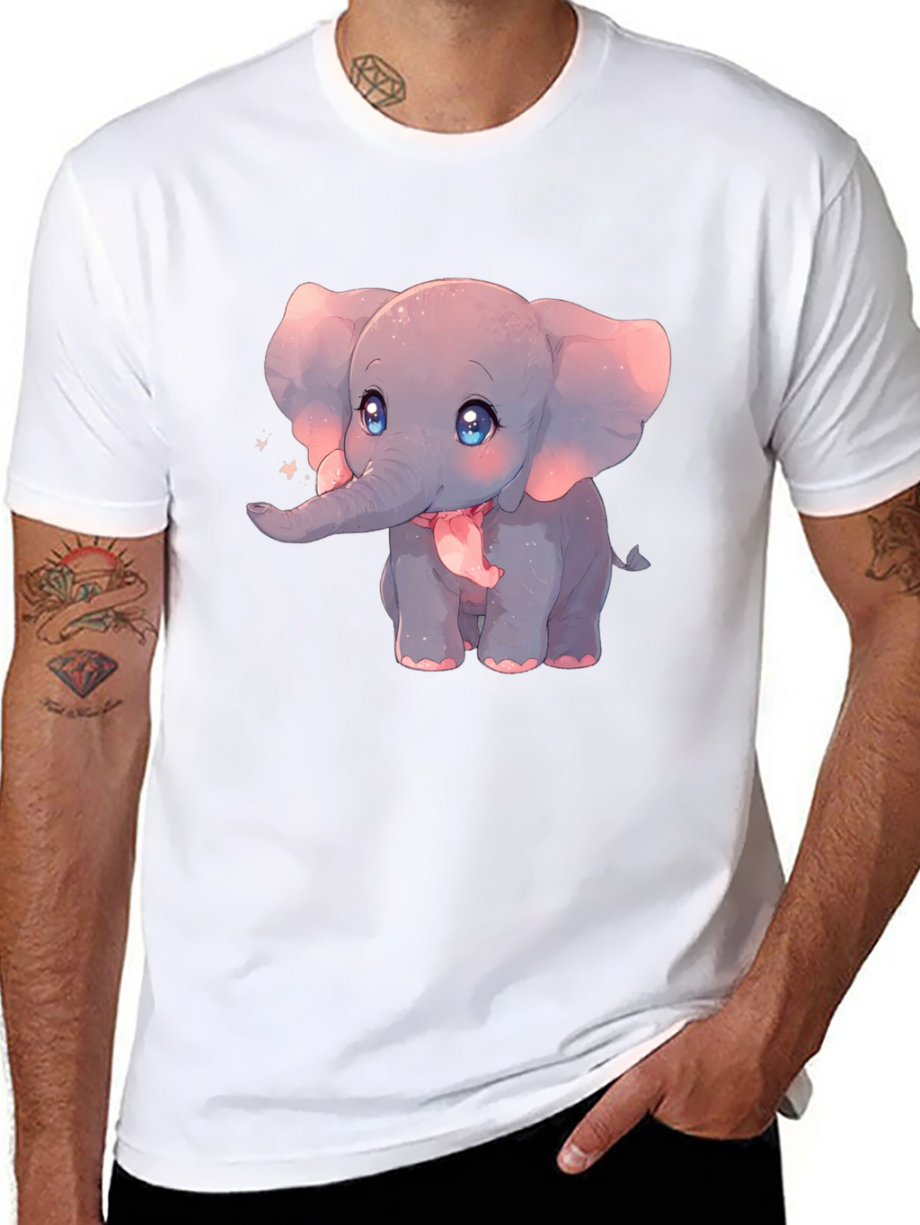 Cute Elephant Graphic Black T-Shirt