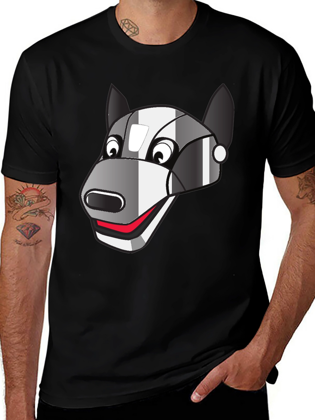 Robot Dog Graphic Tee - Black Cotton Blend