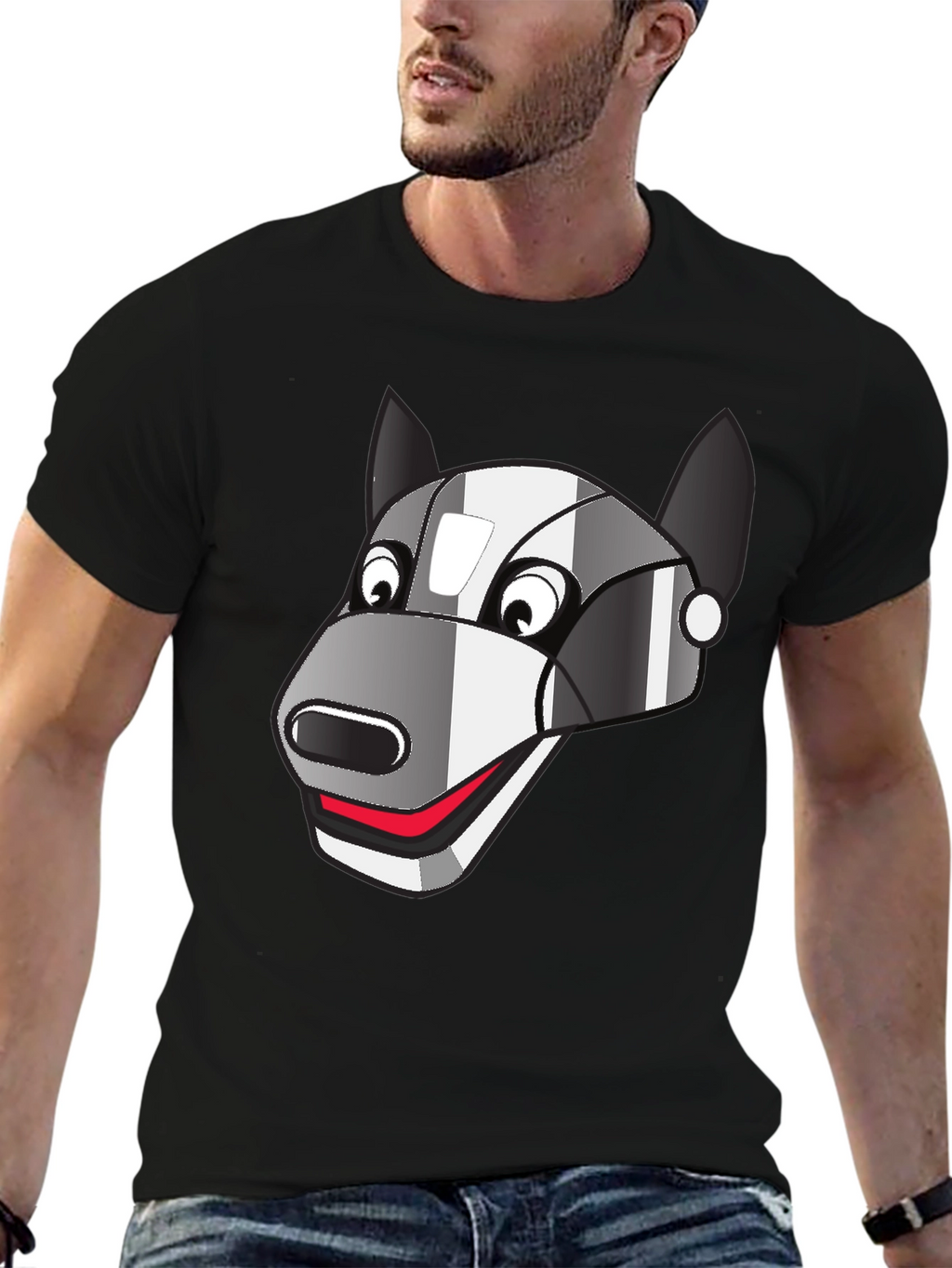 Robot Dog Graphic Tee - Black Cotton Blend
