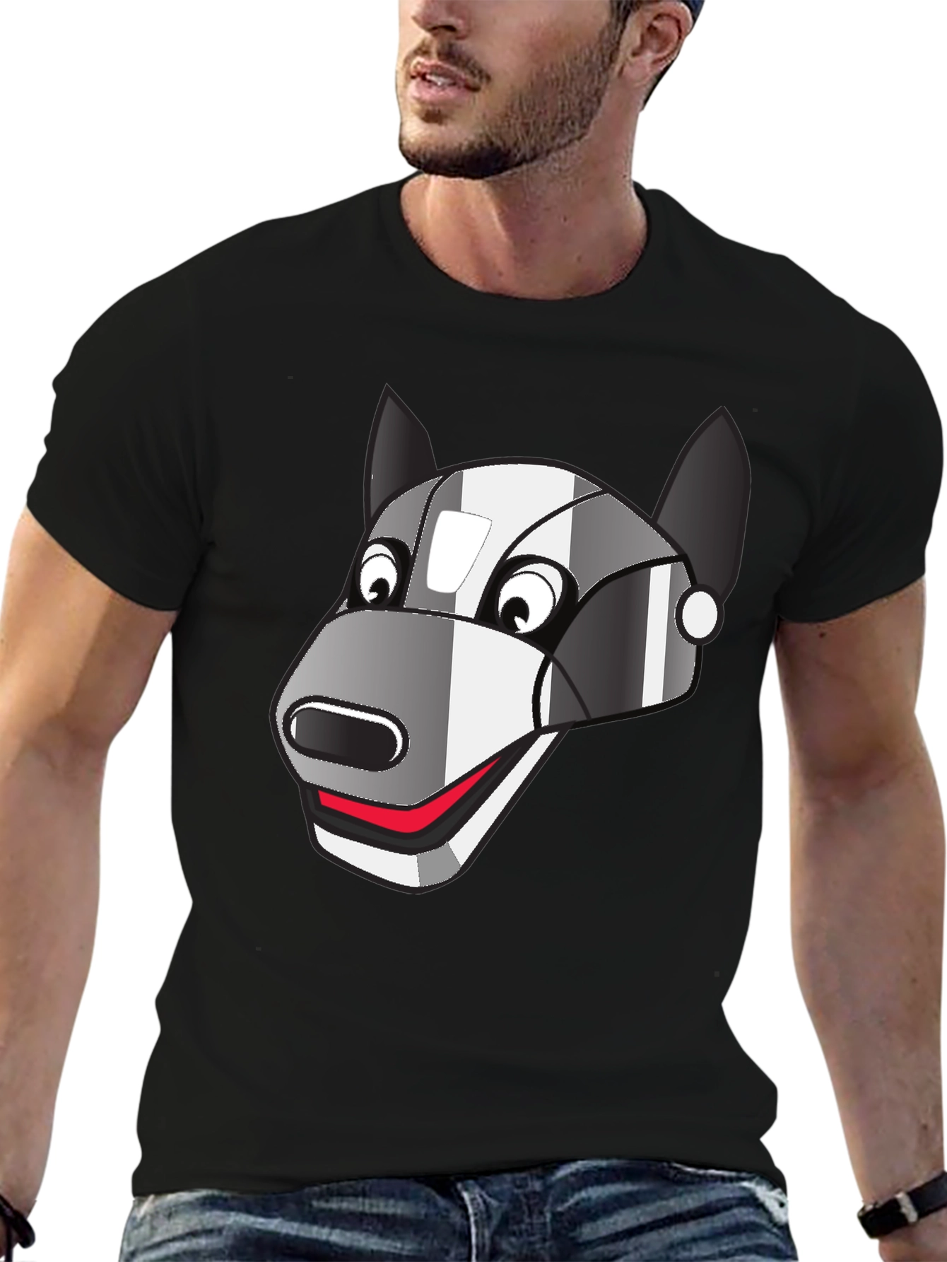 Robot Dog Graphic Tee - Black Cotton Blend