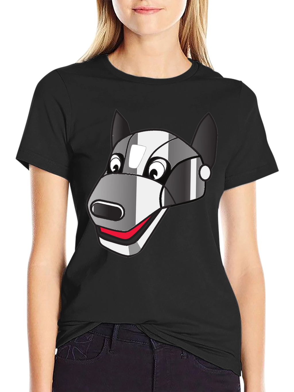 Robot Dog Graphic Tee - Black Cotton Blend