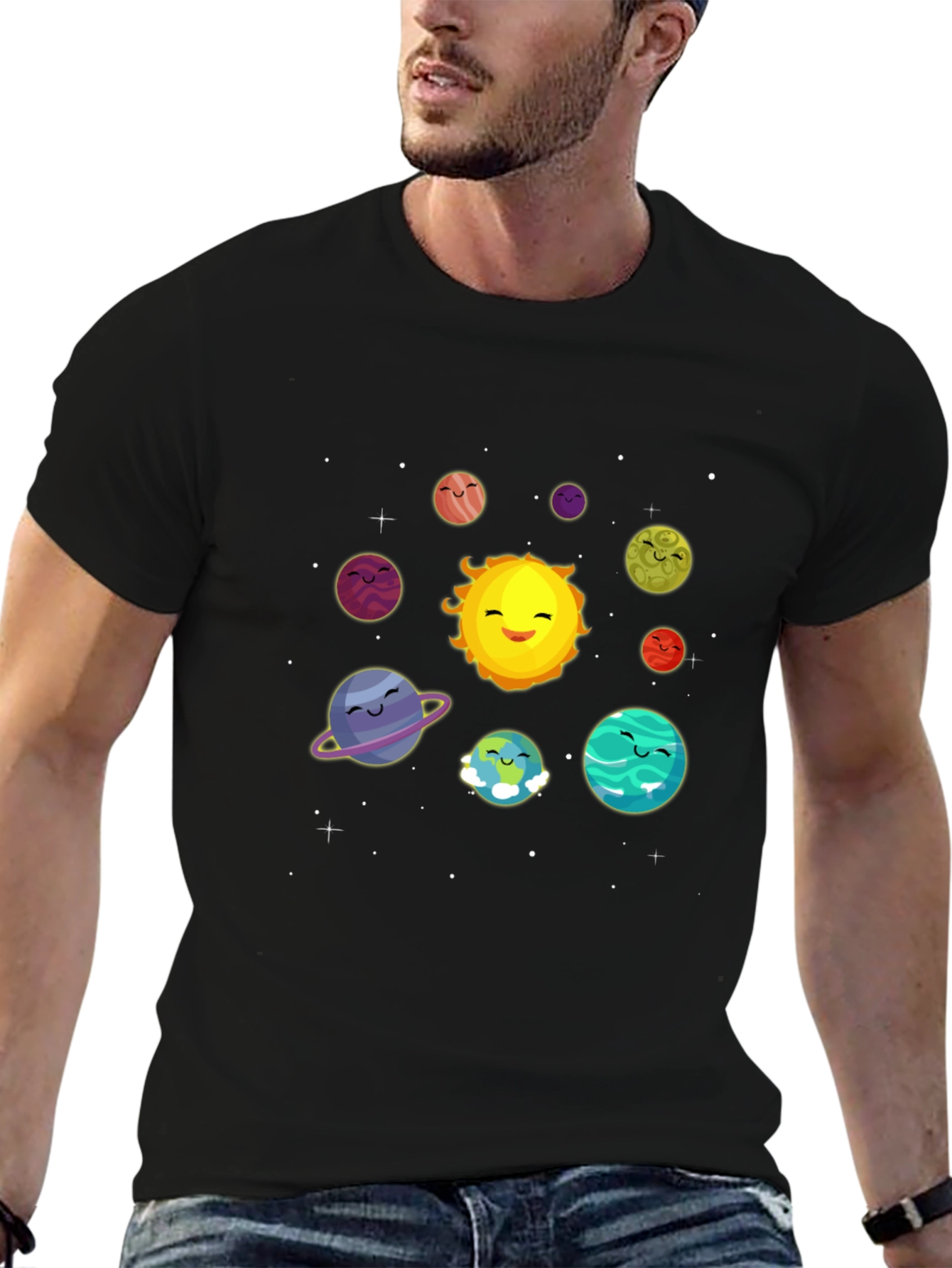 Cute Solar System Cartoon Graphic T-Shirt