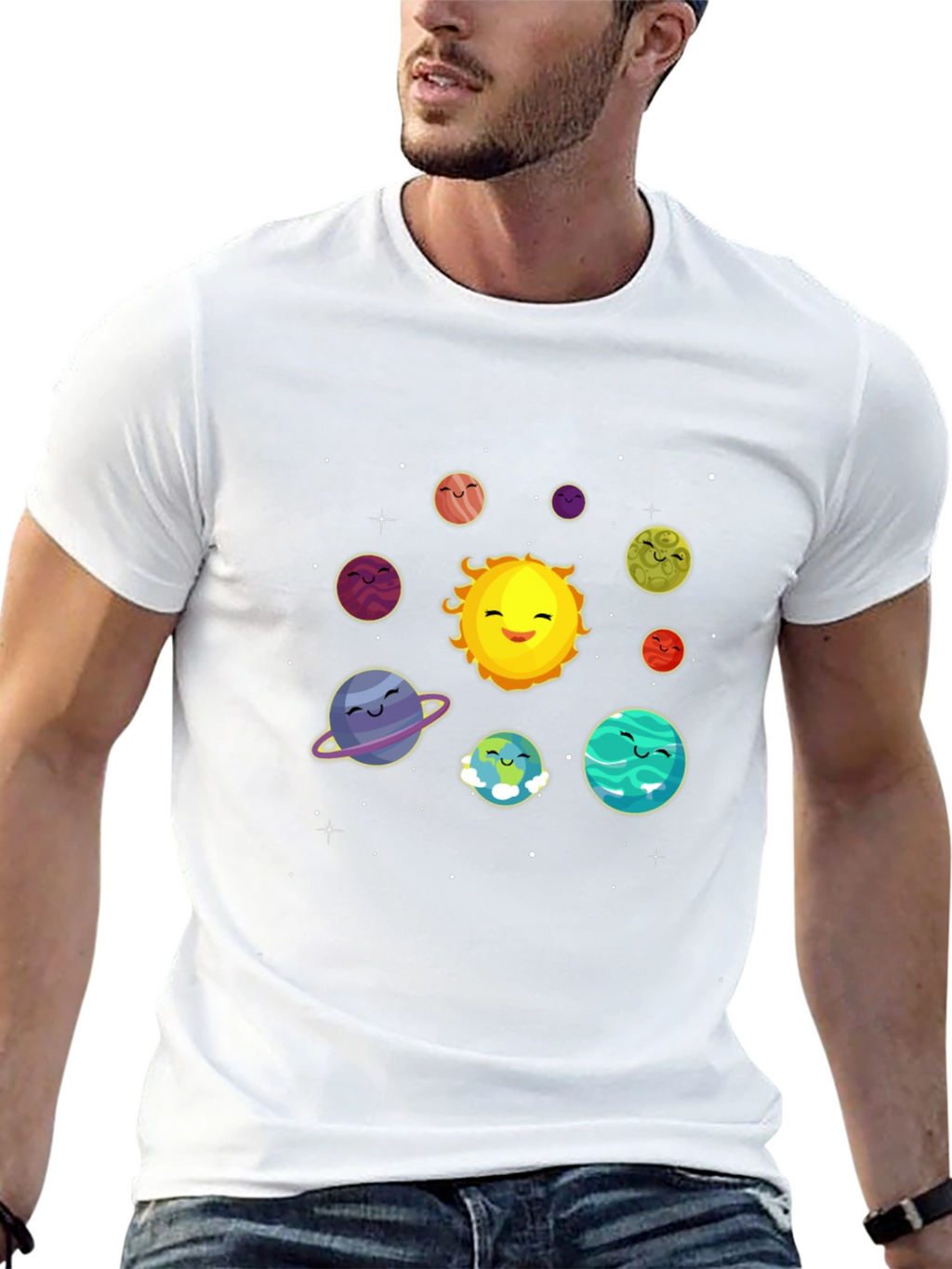 Cute Solar System Cartoon Graphic T-Shirt