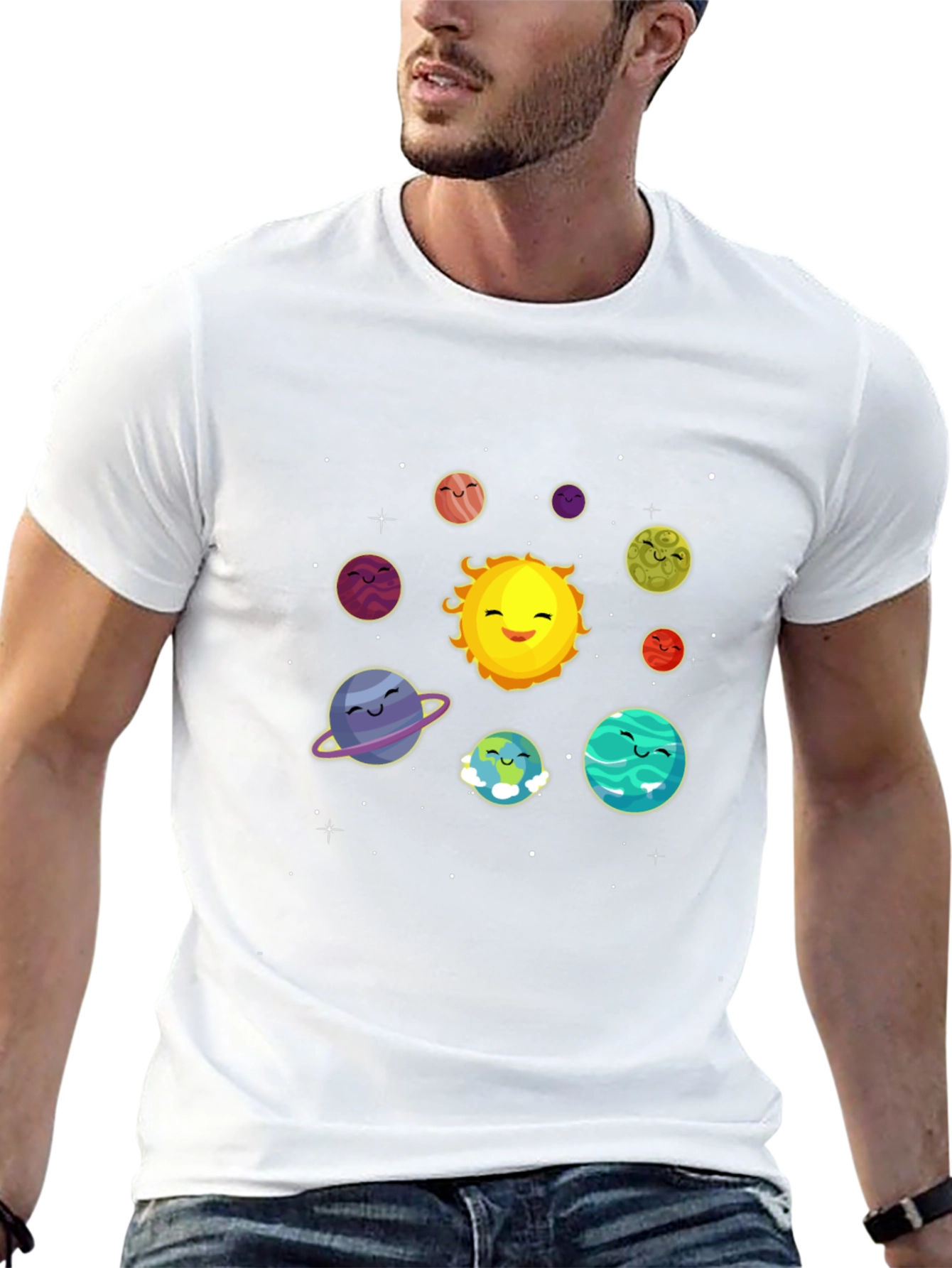 Cute Solar System Cartoon Graphic T-Shirt