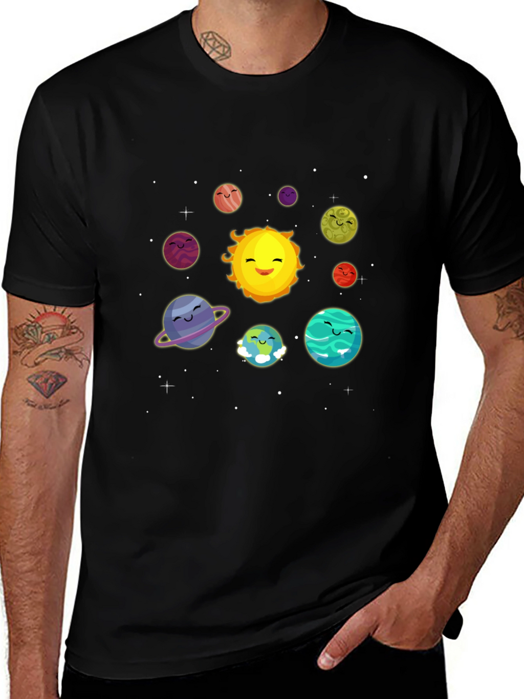 Cute Solar System Cartoon Graphic T-Shirt
