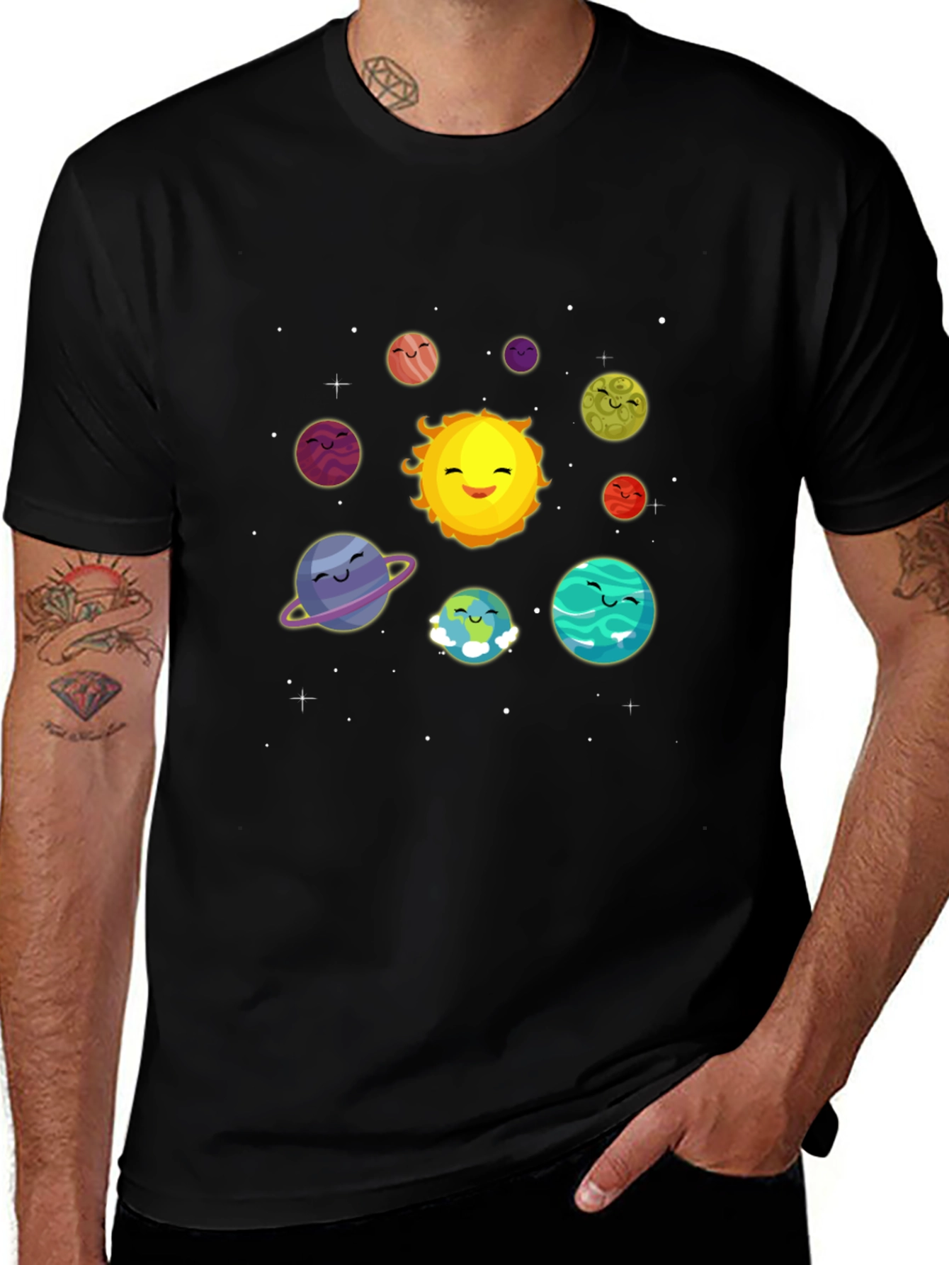 Cute Solar System Cartoon Graphic T-Shirt