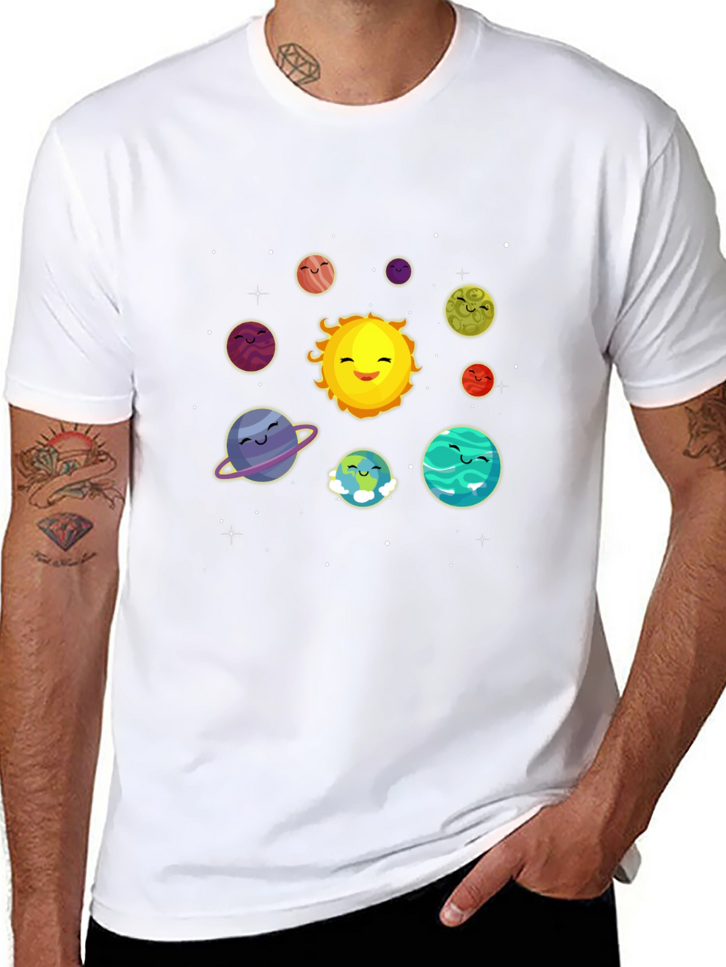 Cute Solar System Cartoon Graphic T-Shirt