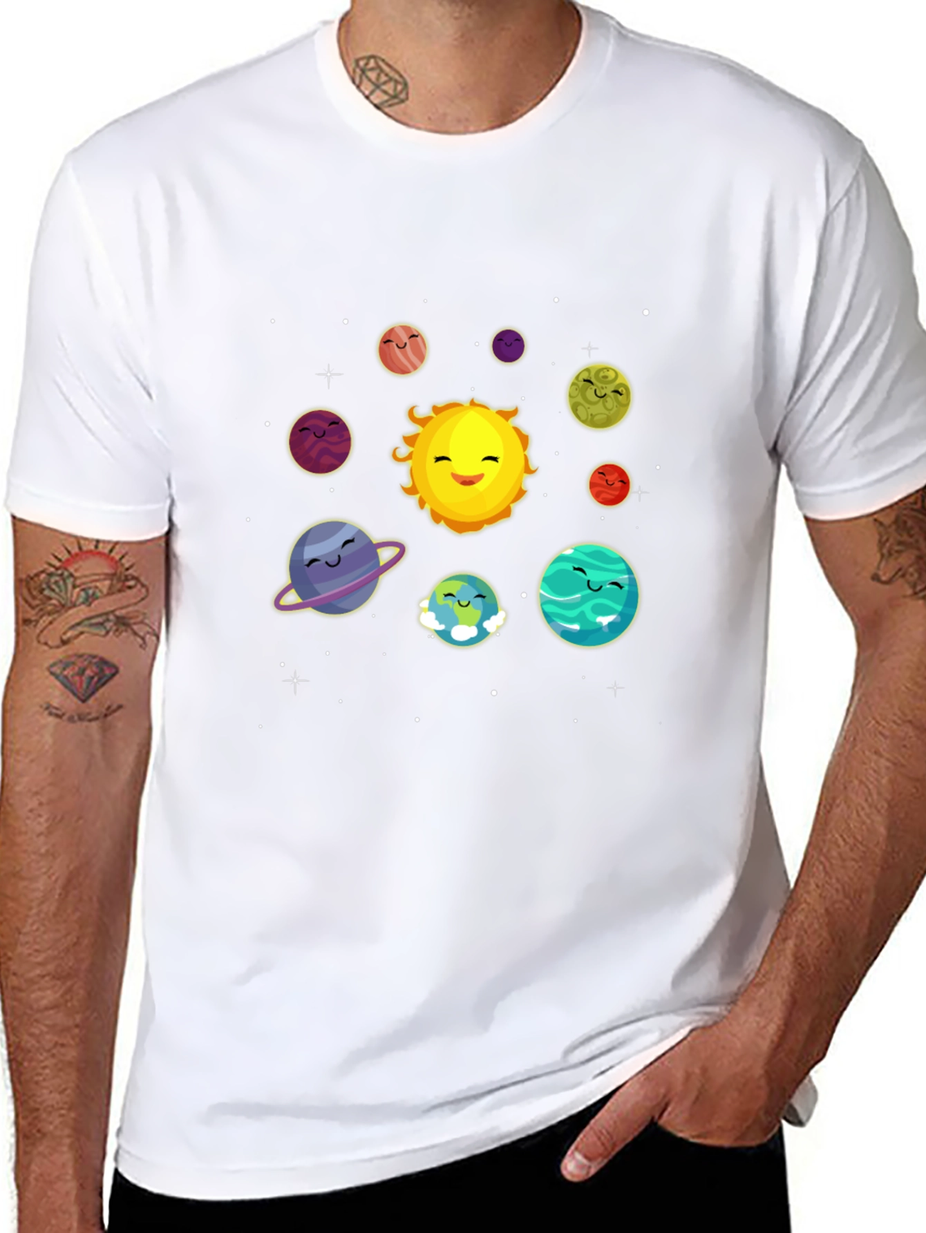 Cute Solar System Cartoon Graphic T-Shirt