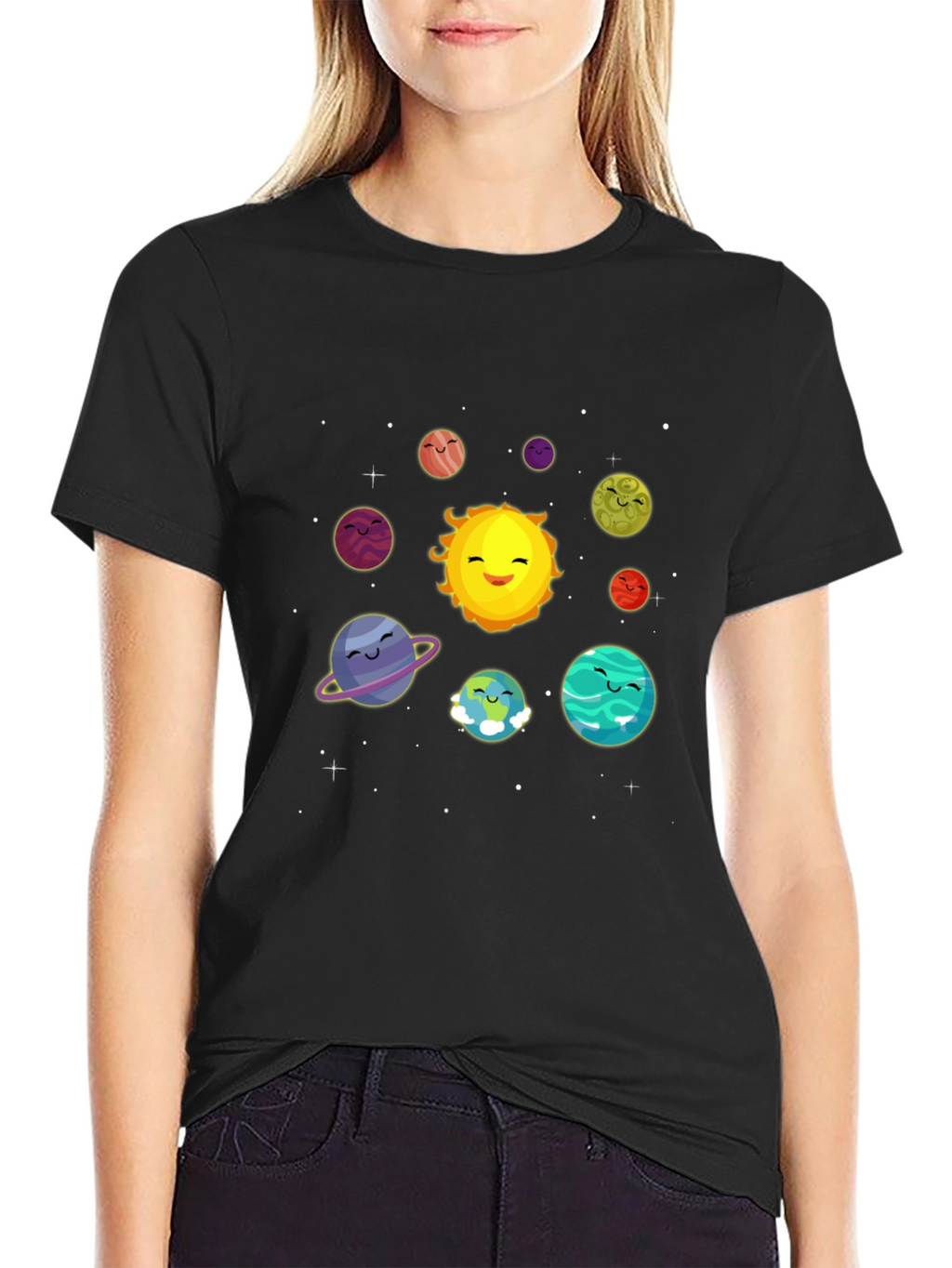Cute Solar System Cartoon Graphic T-Shirt