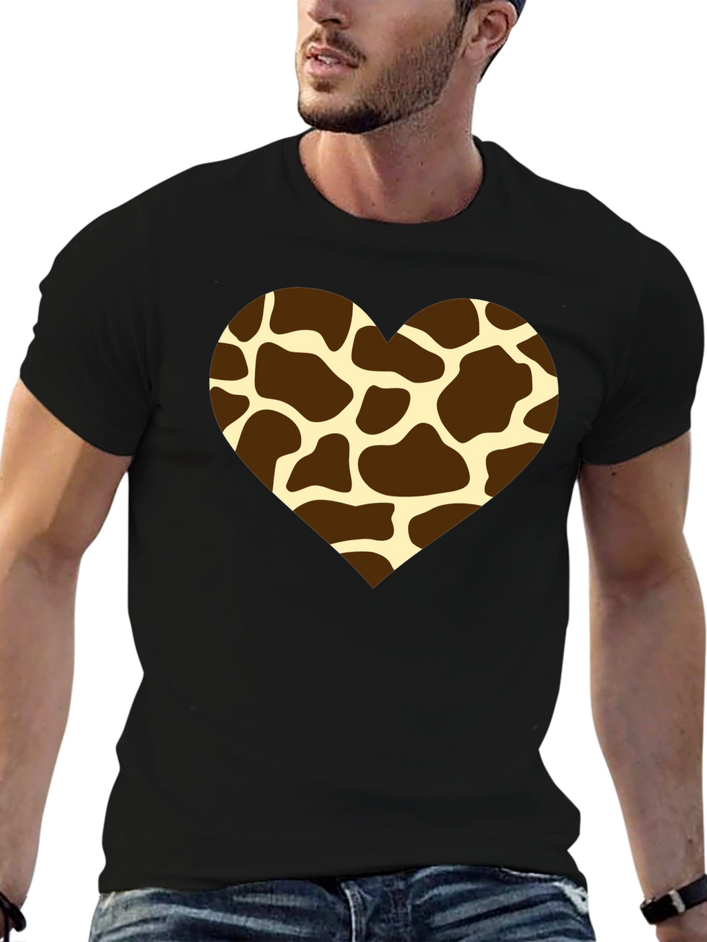 Giraffe Print Heart T-Shirt - Stylish Animal Love Tee