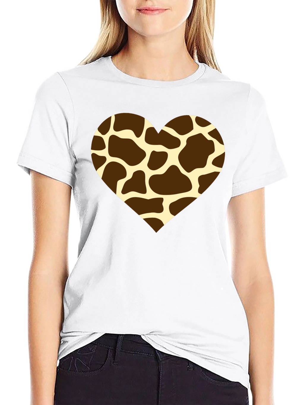 Giraffe Print Heart T-Shirt - Stylish Animal Love Tee