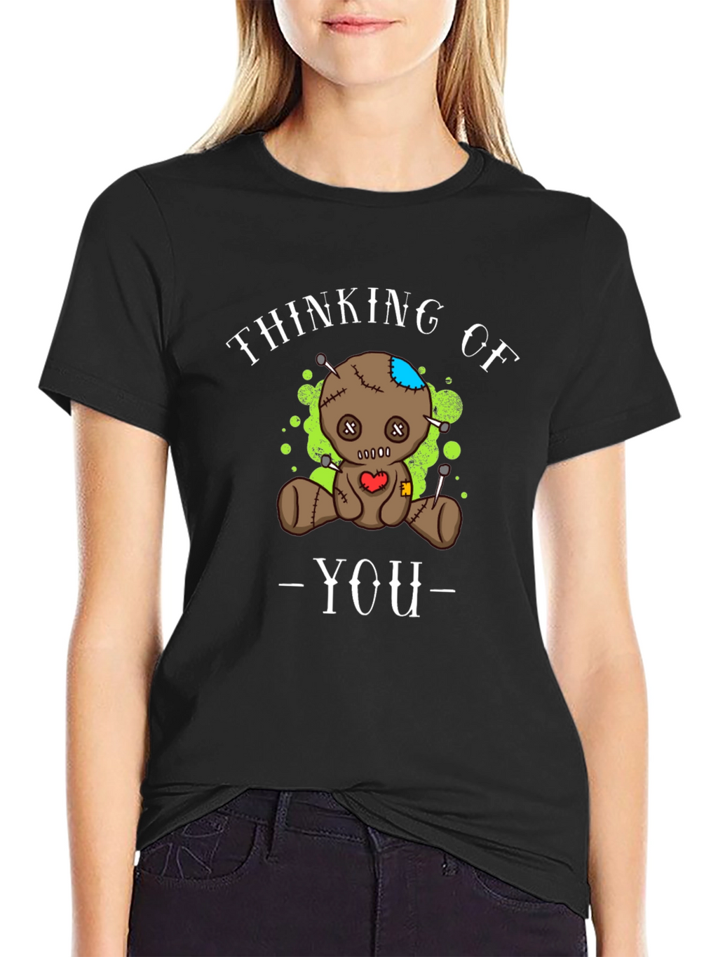 Thinking of You Voodoo Doll Graphic Tee - Black