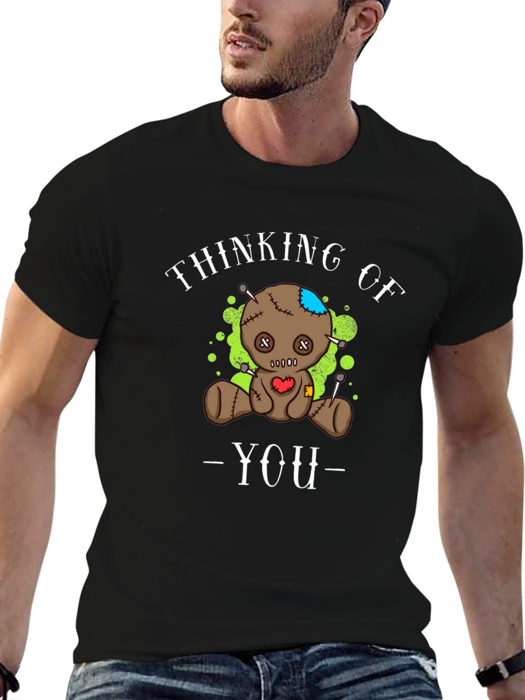 Thinking of You Voodoo Doll Graphic Tee - Black