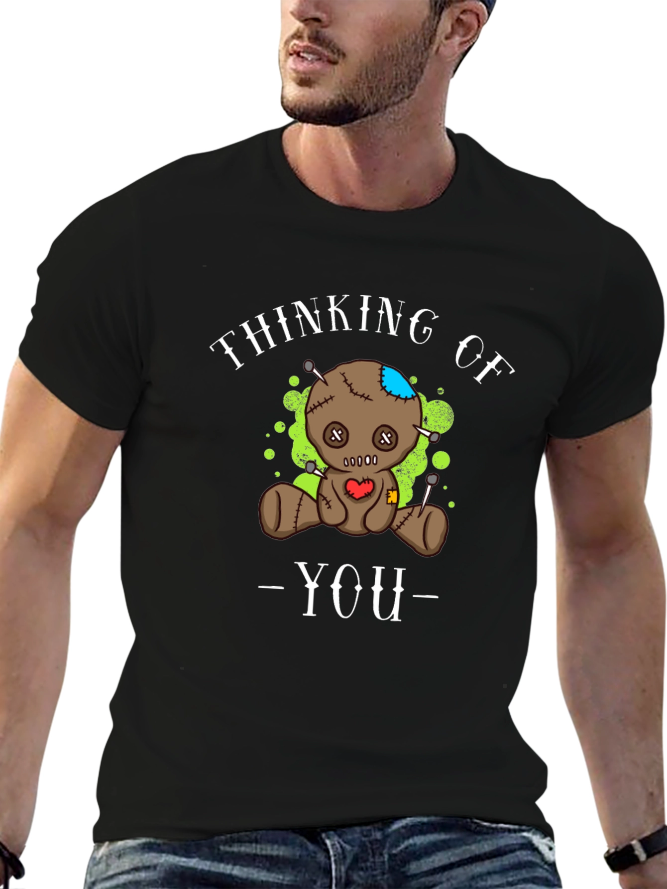 Thinking of You Voodoo Doll Graphic Tee - Black