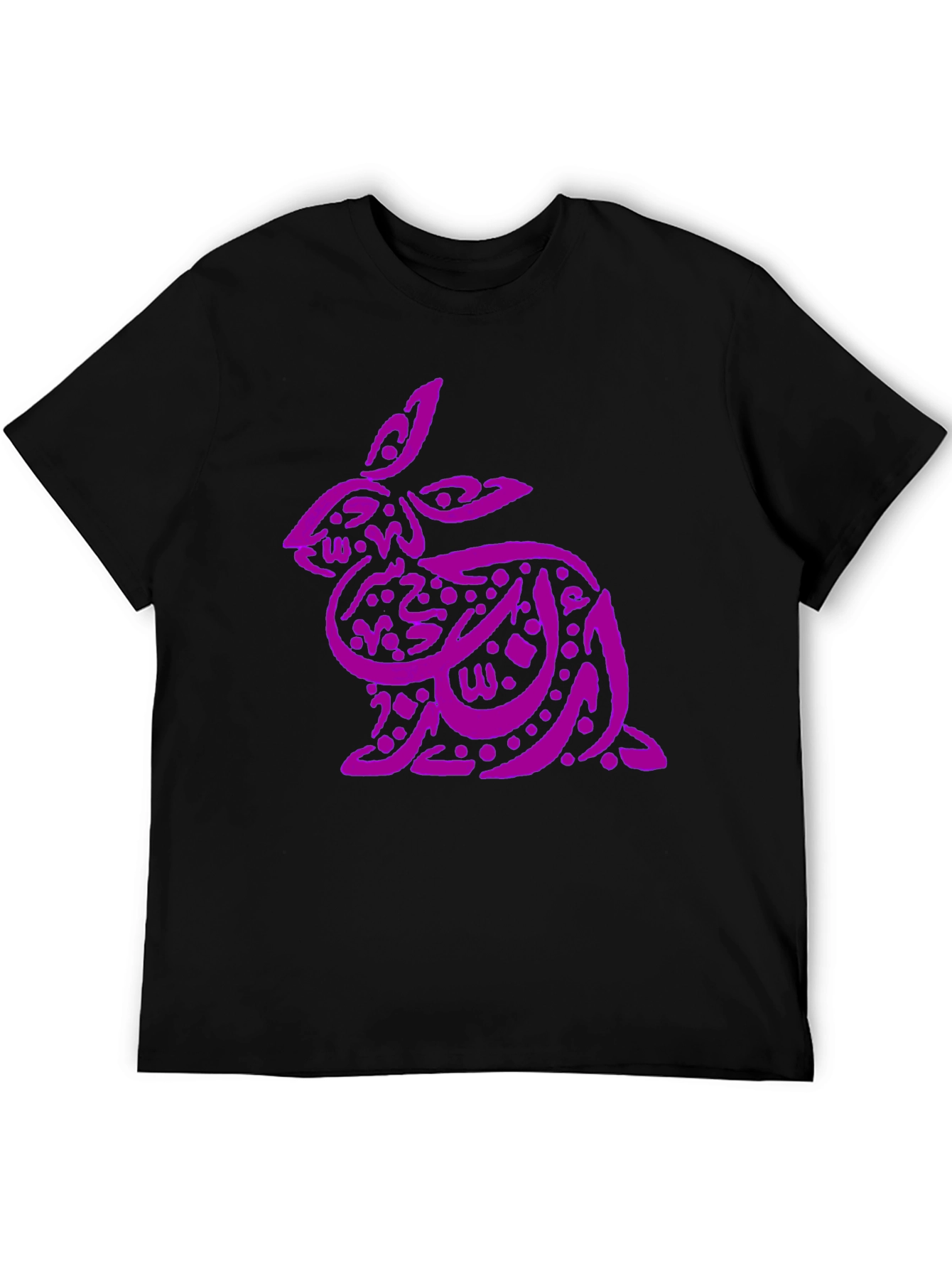 Purple Arabic Calligraphy Rabbit on Black T-Shirt