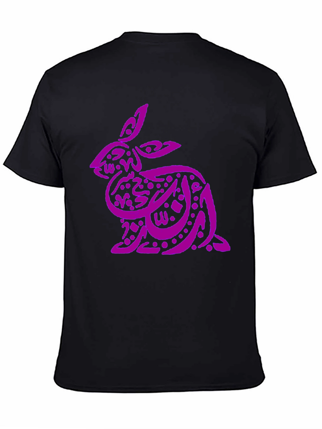 Purple Arabic Calligraphy Rabbit on Black T-Shirt