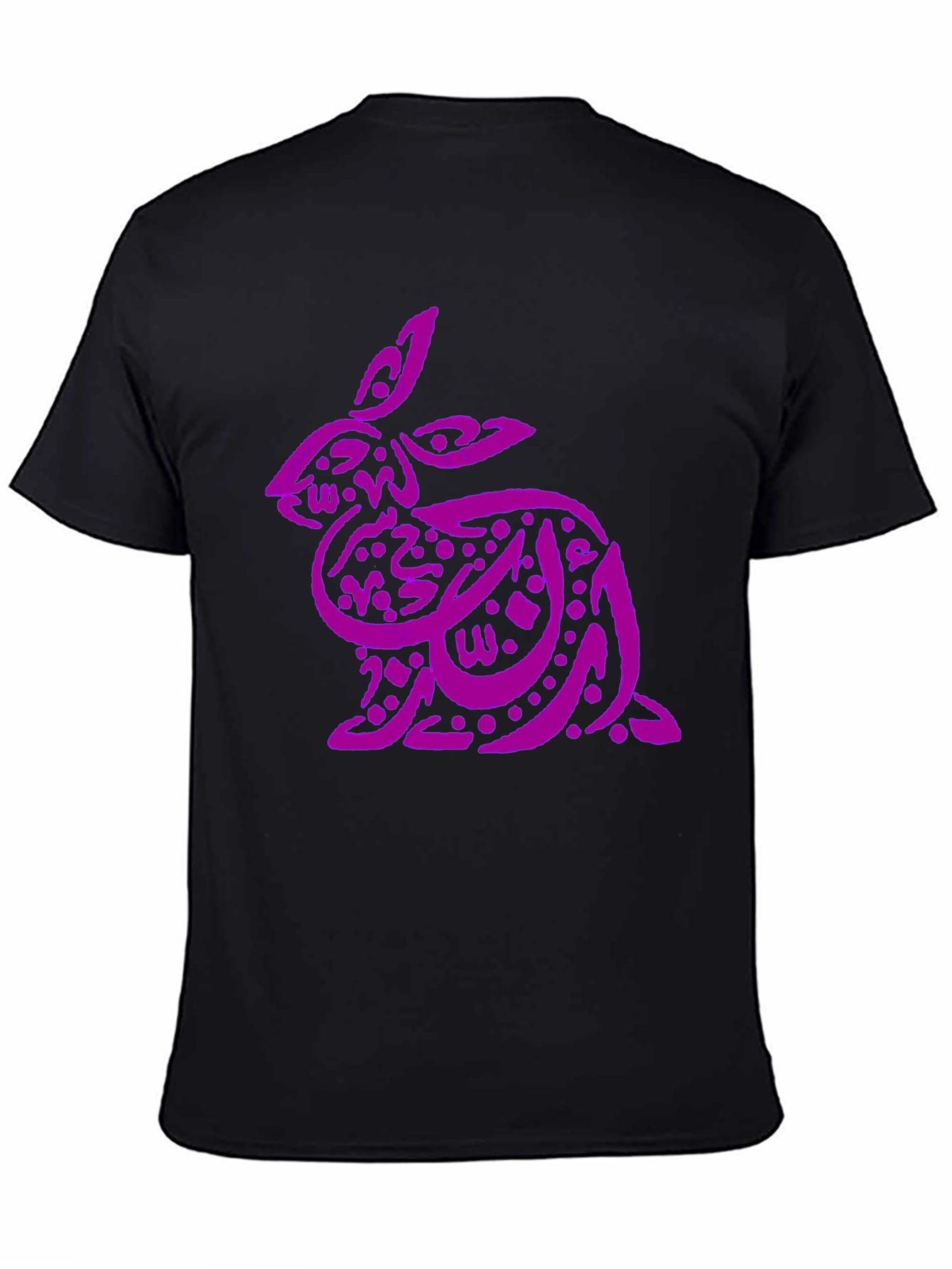 Purple Arabic Calligraphy Rabbit on Black T-Shirt
