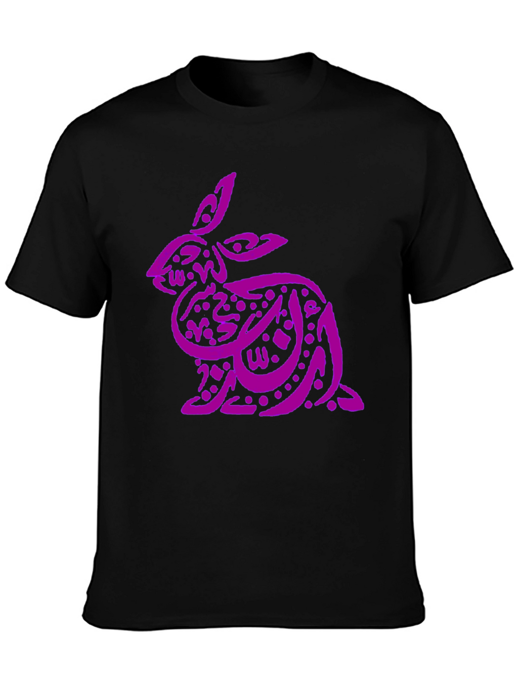 Purple Arabic Calligraphy Rabbit on Black T-Shirt