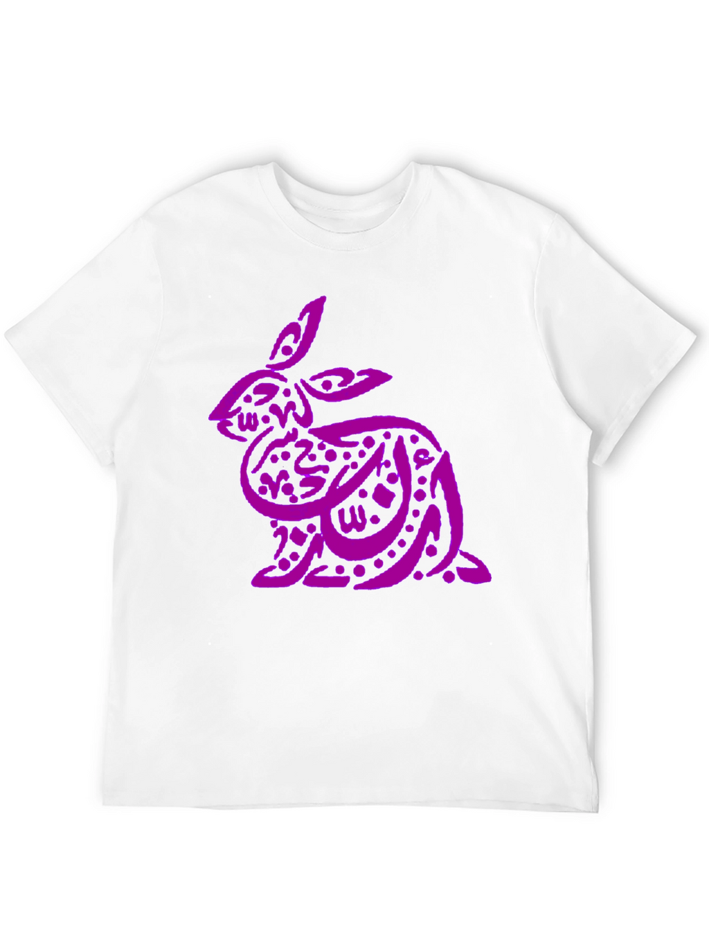 Purple Arabic Calligraphy Rabbit on Black T-Shirt