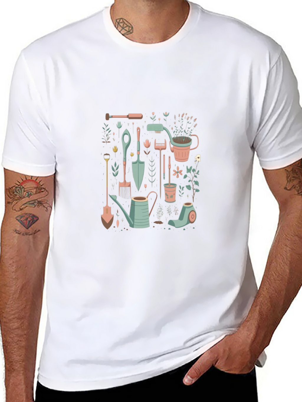 Gardening Tools Graphic Tee - Black Cotton T-Shirt
