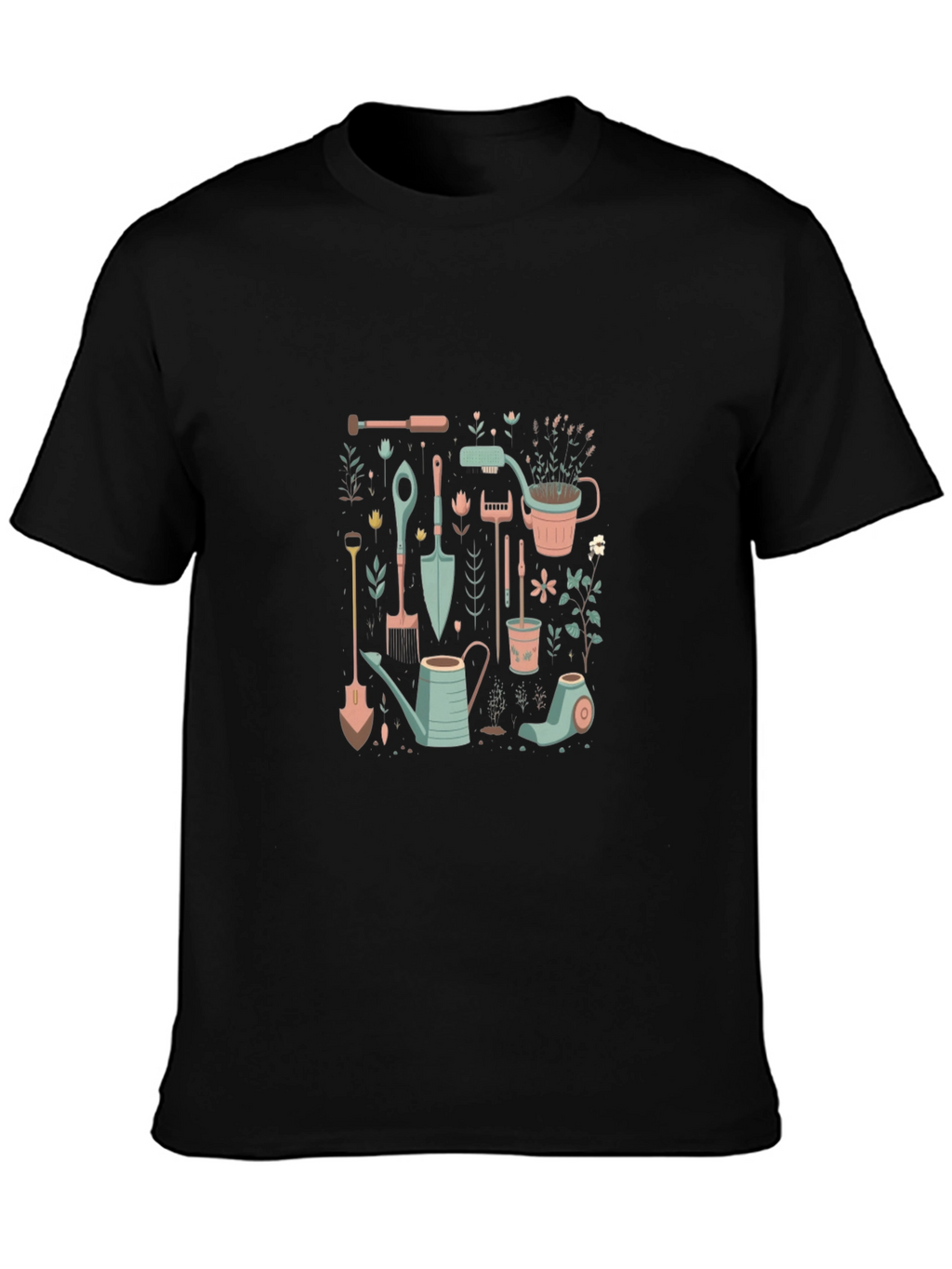 Gardening Tools Graphic Tee - Black Cotton T-Shirt