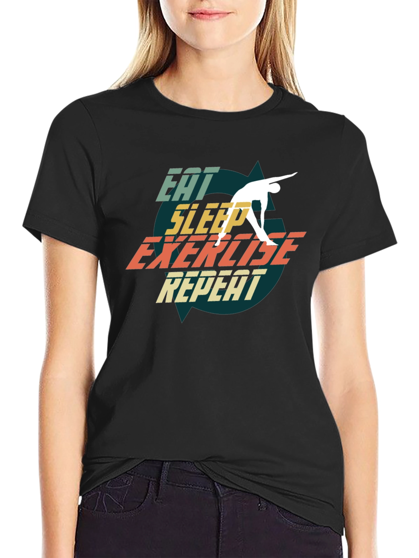 Eat Sleep Exercise Repeat Black T-Shirt