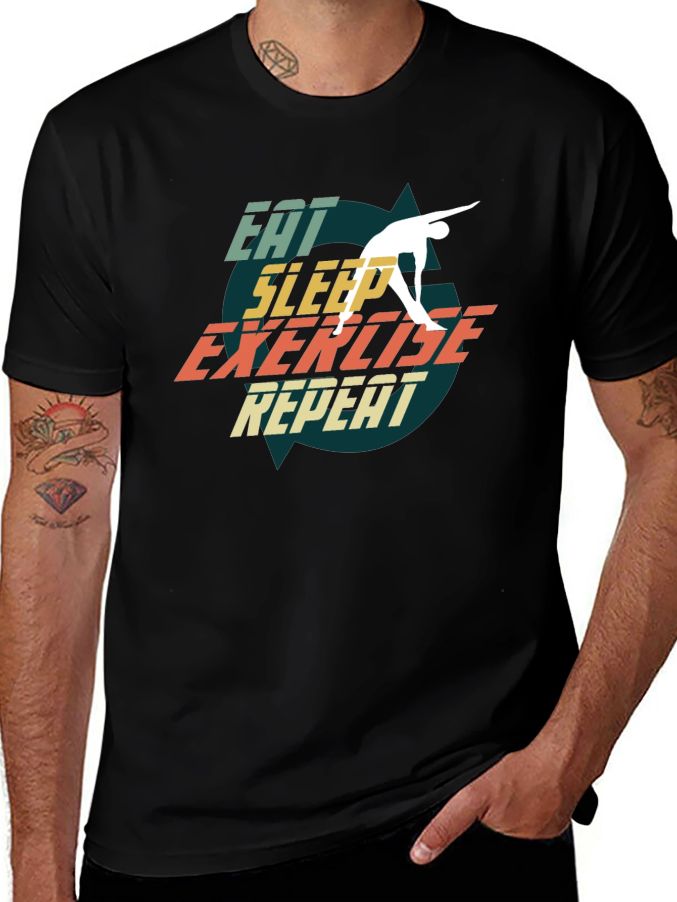 Eat Sleep Exercise Repeat Black T-Shirt