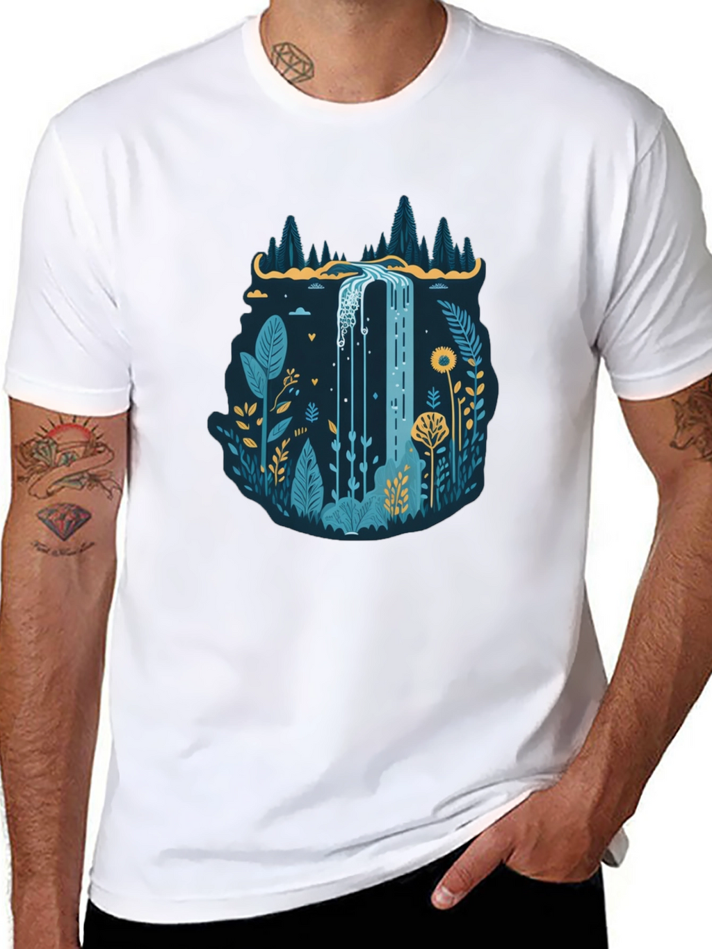 Nature Waterfall Graphic Black T-Shirt