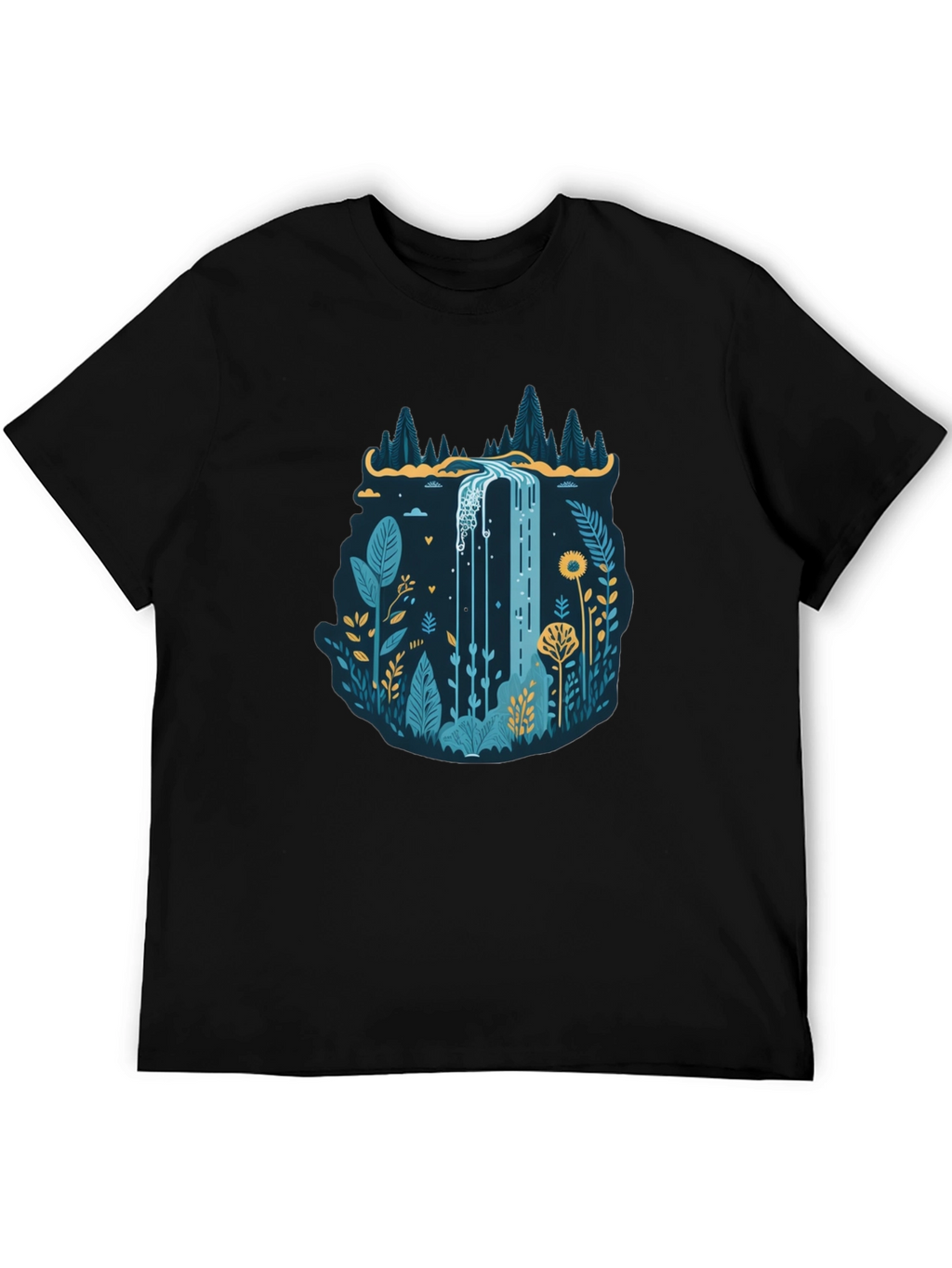 Nature Waterfall Graphic Black T-Shirt