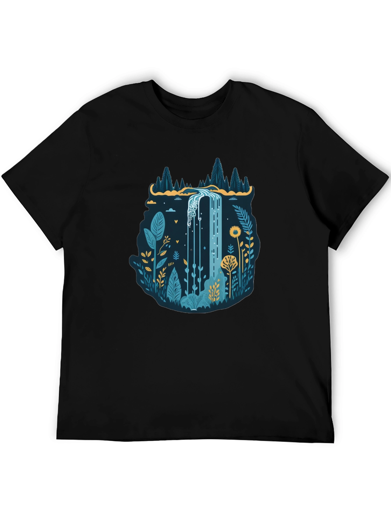 Nature Waterfall Graphic Black T-Shirt