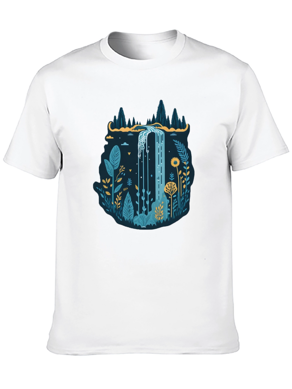 Nature Waterfall Graphic Black T-Shirt
